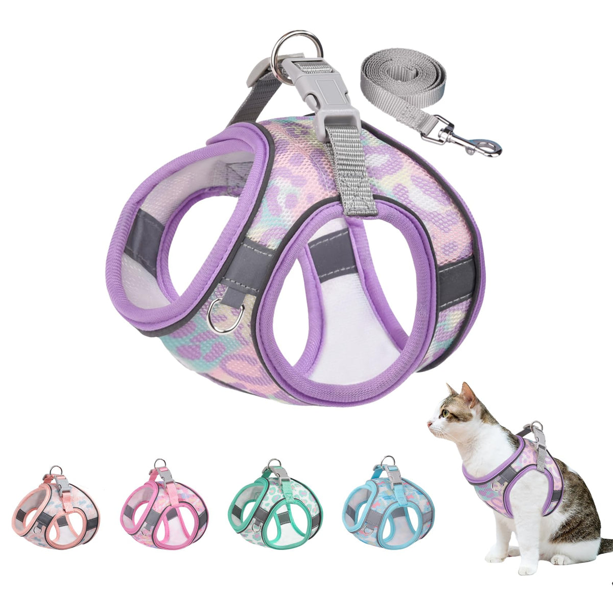 Btdcfy Step In Mesh Dog Harness And Leash Set - Breathable Air Mesh Reflective Escape Proof Vest - No Choke, Lightweight - Purpl