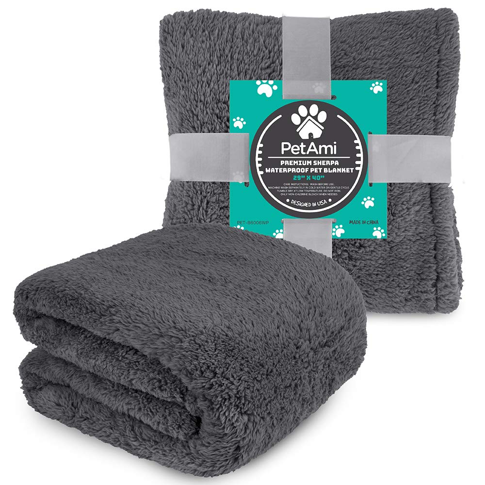 PetAmi Fluffy Waterproof Dog Blanket for Small Medium Dogs, Soft Warm Pet Sherpa Throw Pee Proof Couch Cover, Reversible Cat Pup