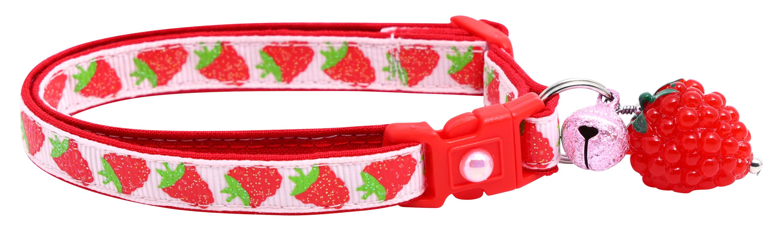 Raspberry Cat Collar With Charm & Bell | Safety Breakaway Collar | Adjustable Large Size Or Kitten Collar (Pink, Large(10Lbs & U