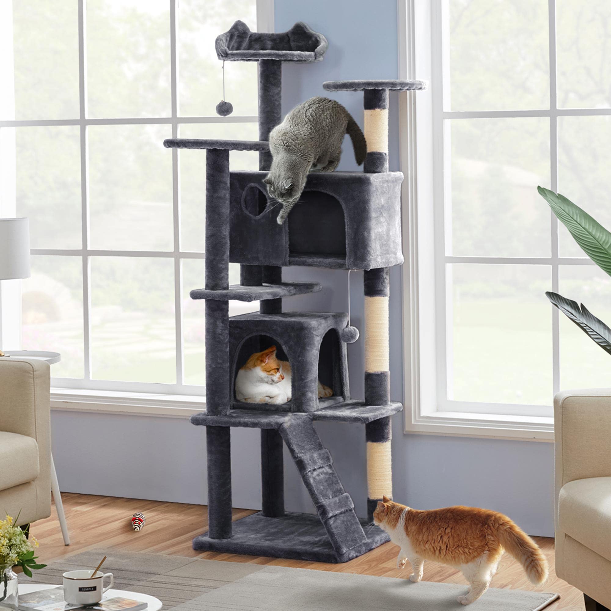 Topeakmart 70In Cat Tree, Multi-Level Cat Tower With Scratching Post Dangling Ball And Condos Cat Furniture For Indoor Cats, Dar