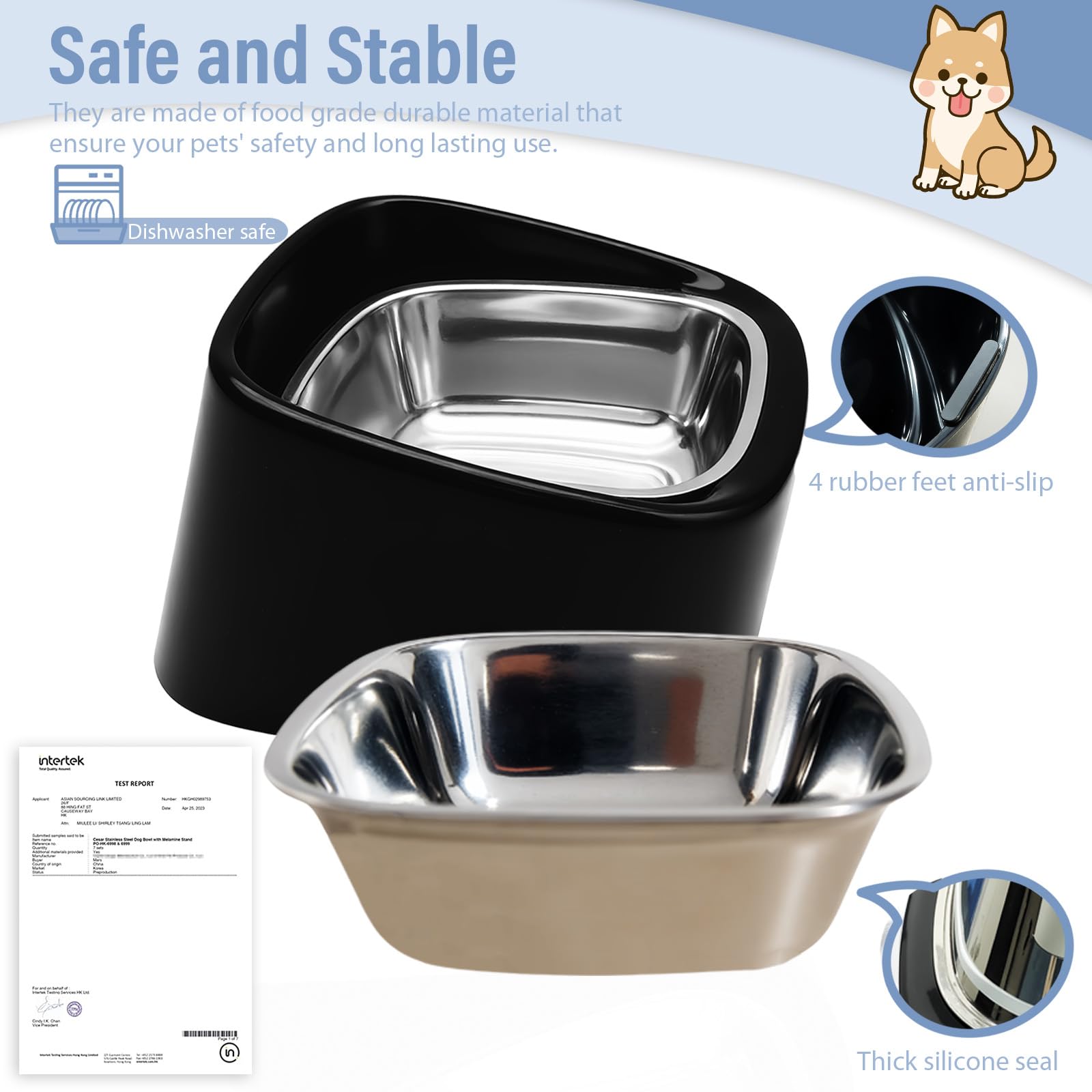 15 Elevated Pet Bowl For Small And Medium Dogs & Cats, Anti-Vomiting Tilted Stainless Steel Feeder, Easy To Clean And Non-Slip D