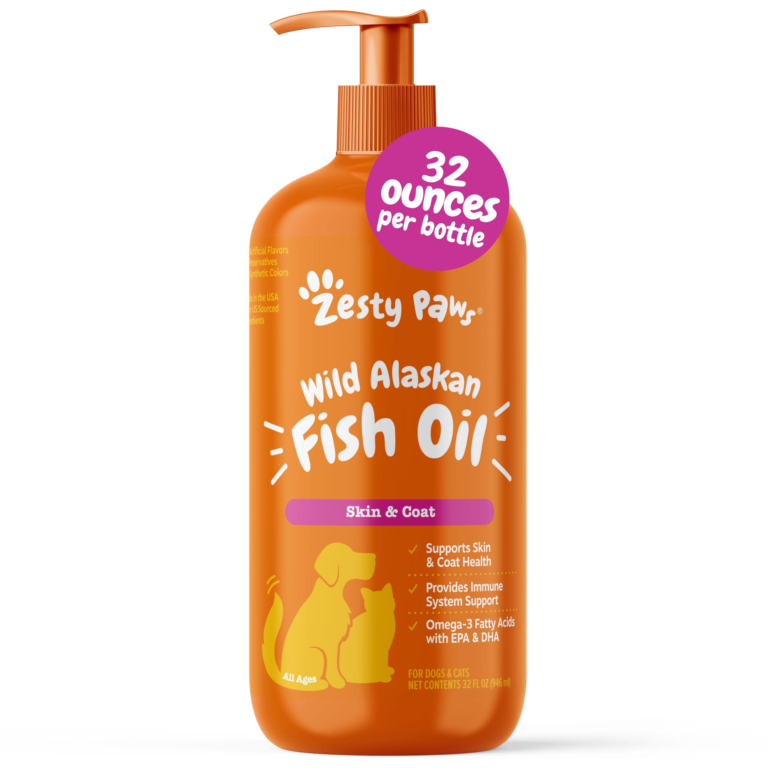 Zesty Paws Wild Alaskan Fish Oil for Dogs & Cats - Pollock & Salmon Oil Blend - Omega 3 Fatty Acids EPA & DHA for Pets - for Sen