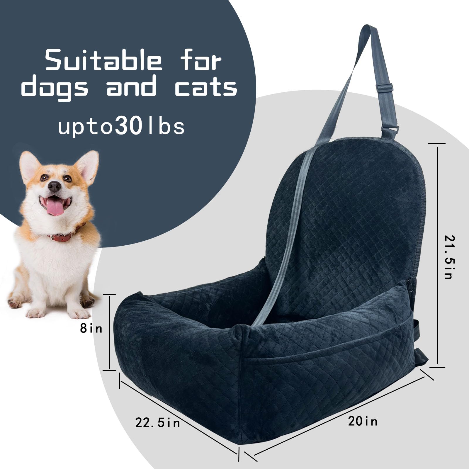 Luxury Dog Booster Seat - Safe & Comfortable Travel Bed, Disassembles for Easy Cleaning, Black, Medium