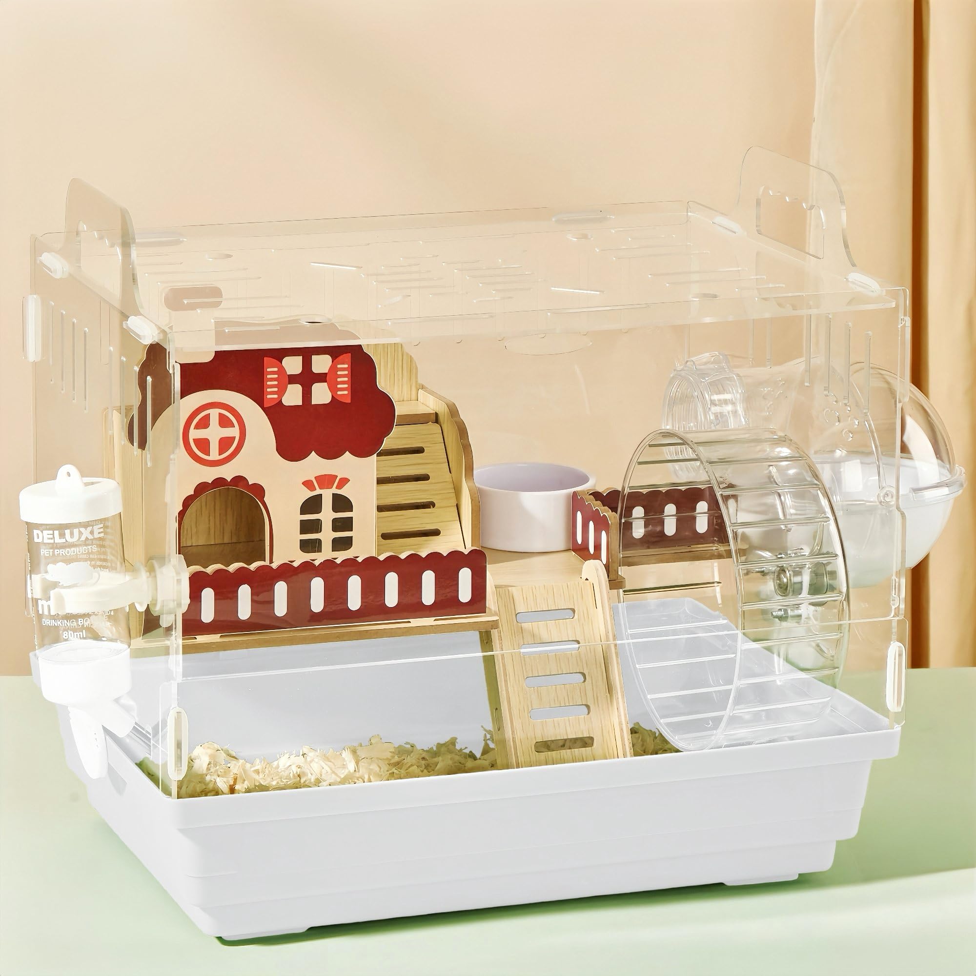 8 In 1 Clear Acrylic Hamster Cage With All Accessories,13.5''L* 10''W* 13''H Dwarf Hamster Cage,Small Hamster Habitat,Garden Sty