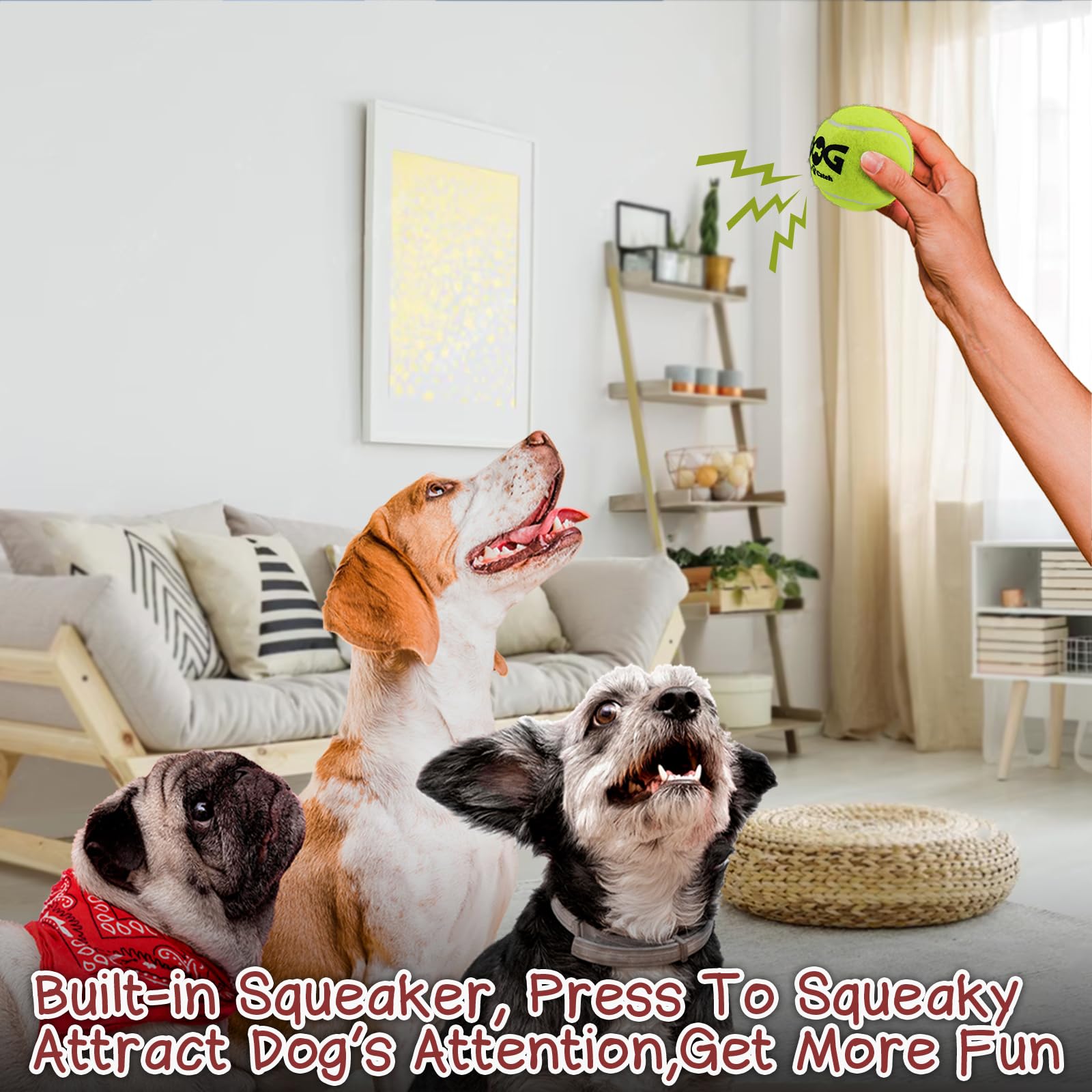 INSUM Squeaky Dog Balls - Multicolor Rubber Tennis Balls, Large - 3.0'', 4 Pack