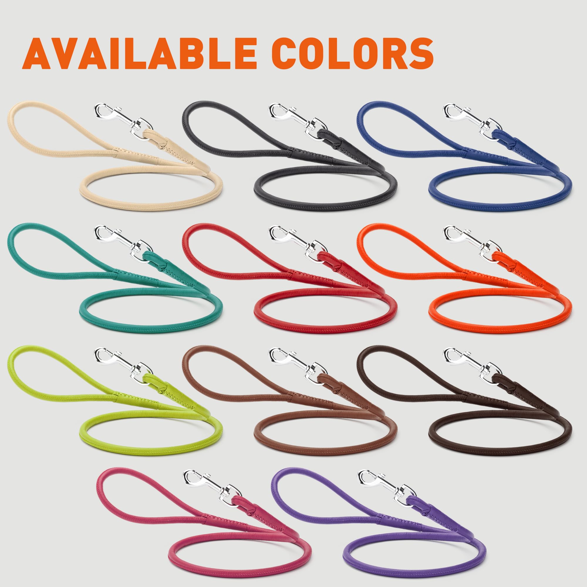 Dogline Soft And Padded Rolled Round Leather Leash For Dogs W1/4' - L72, Hot Pink