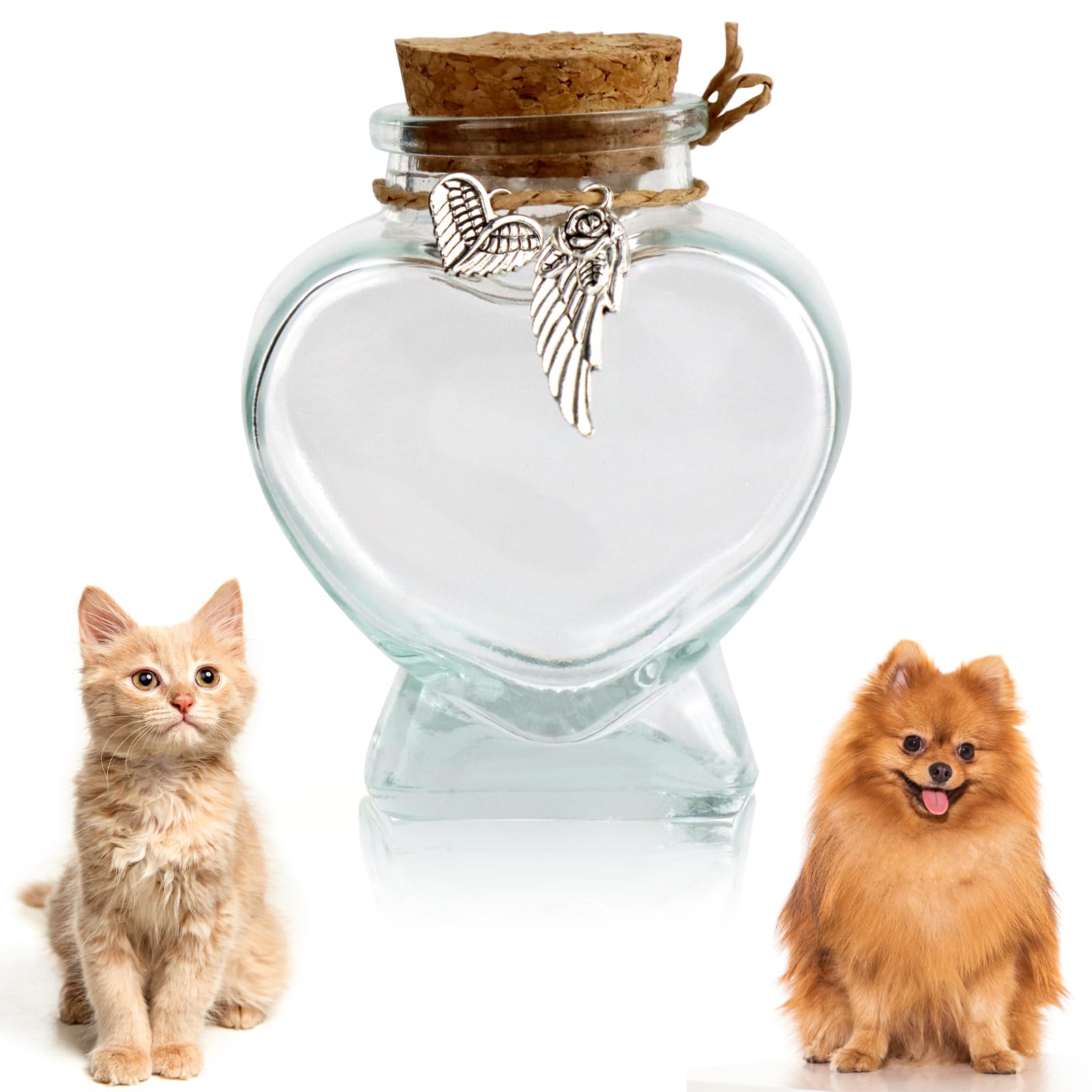 Cosowo Memorial Bottle For Pet Hair, Dogs & Cats Fur Memorial Glass Keepsake With 2 Silver Accessories, Pet Memorial Urn, Heart 