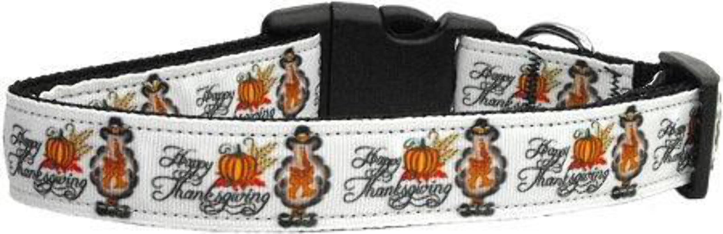 Pet Dog & Cat Nylon Collar or Leash, &quot;Happy Thanksgiving&quot; MD Narrow Collar
