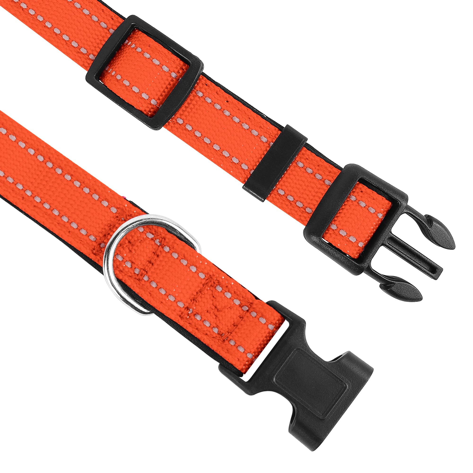 Pwod Reflective Dog Collar, Adjustable Soft Neoprene Padded Nylon Pet Collars With Buckle For Medium Dogs, Orange,M