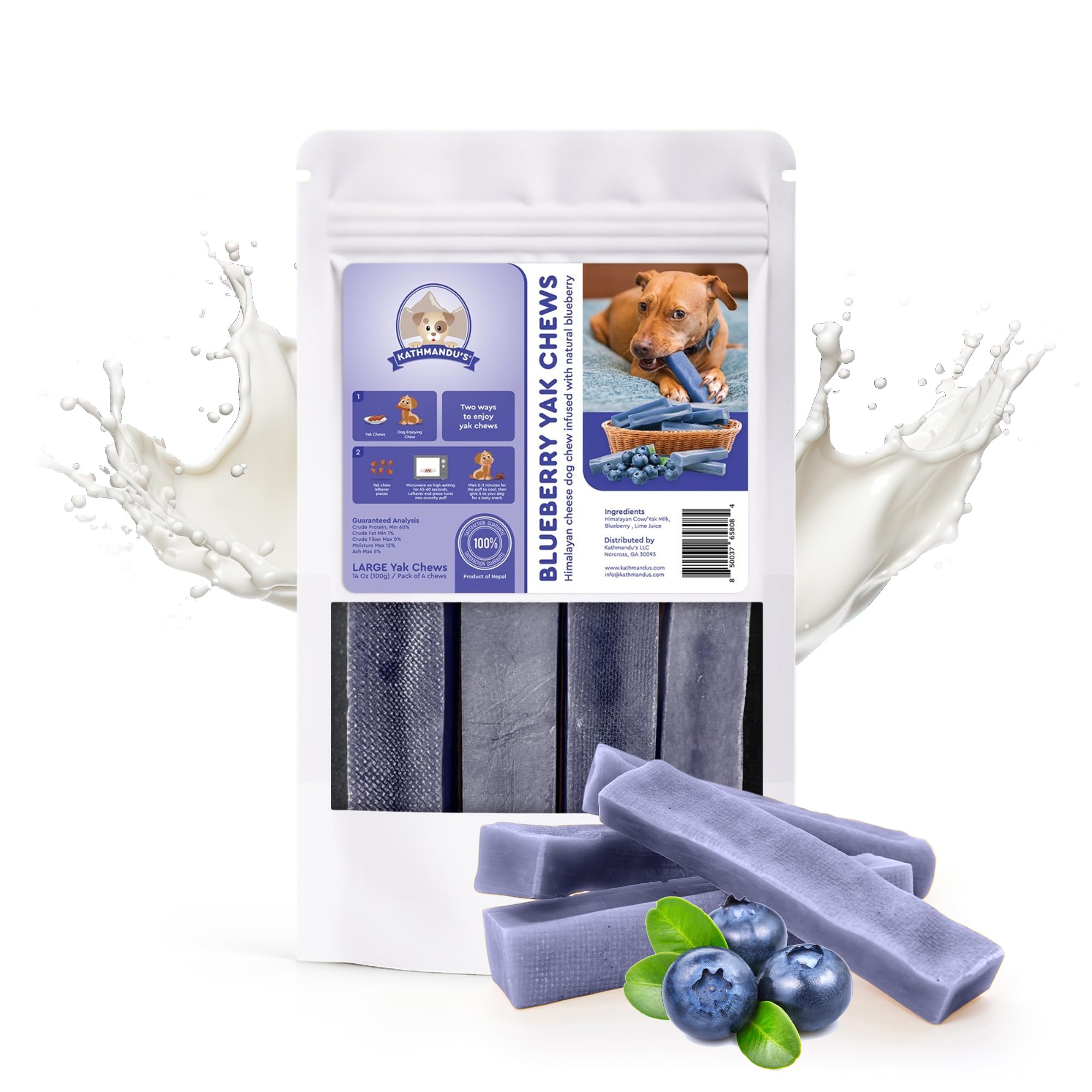 KATHMANDUS 100% Natural Blueberry Flavor Yak Chews - Keep Dogs Busy & Happy with Our Lactose & Rawhide Free Himalayan Dog Chews