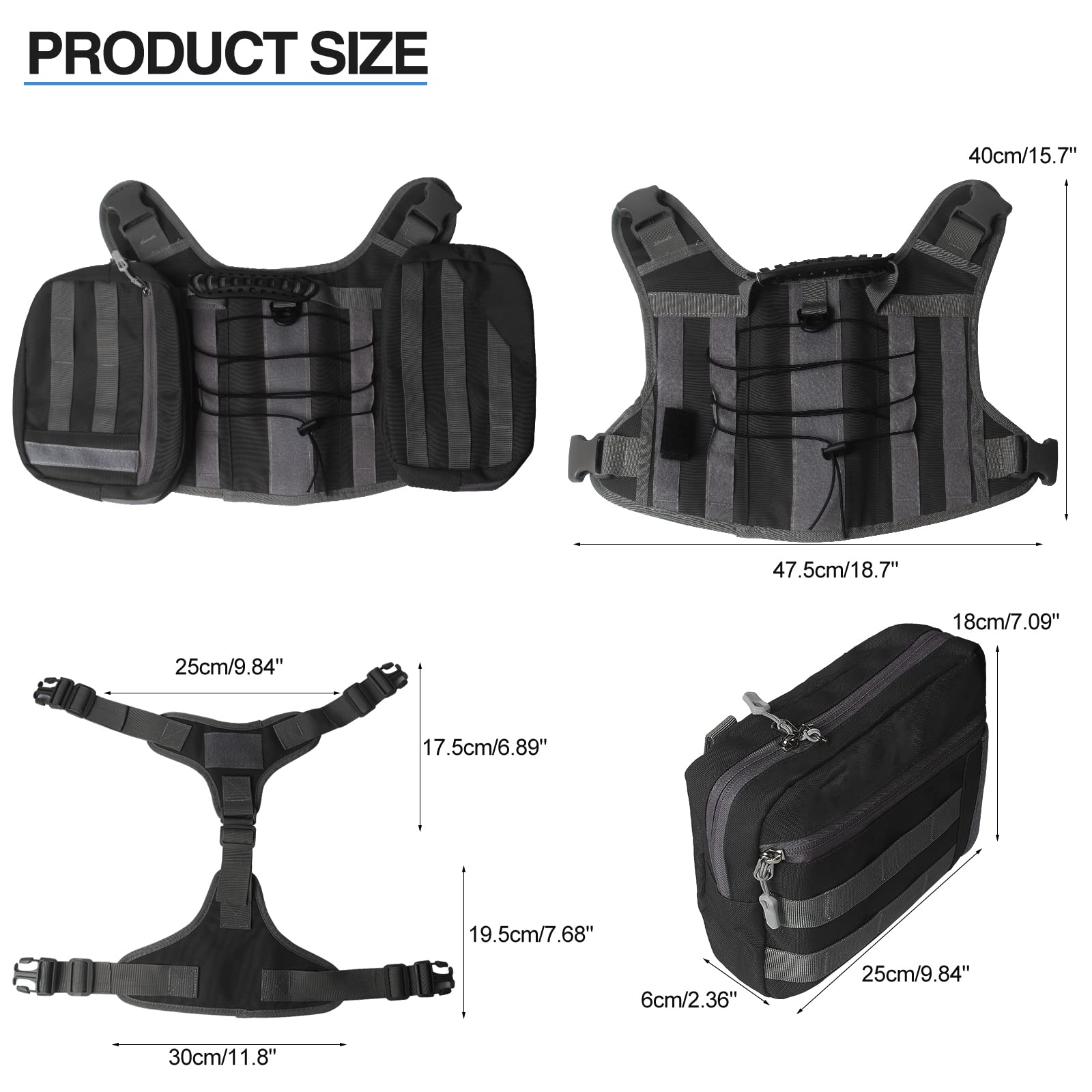 BYGD Dog Saddle Backpack for Dog to Wear, Lightweight Detachable Dog Hiking Backpack, Waterproof Dog Backpack Harness with Remov