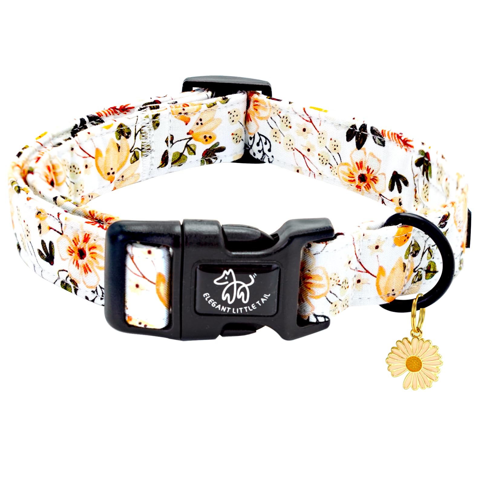 Elegant Little Tail Dog Collar, Flower Pattern Pet Collar Cute Durable Spring Female Or Male Adjustable Cotton Pet Collar With Q