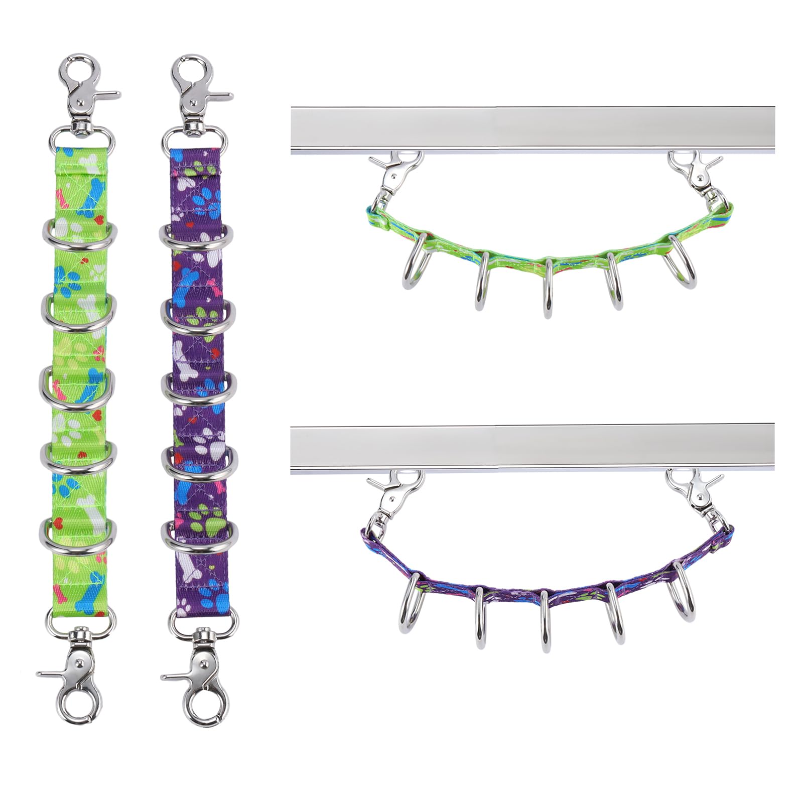 Fursdoly Dog Grooming Loops Table Supplies 2 Pack Cute Colorful Paw Pattern Restraint Loop Dogs Grooming Arm Extension Double Sn