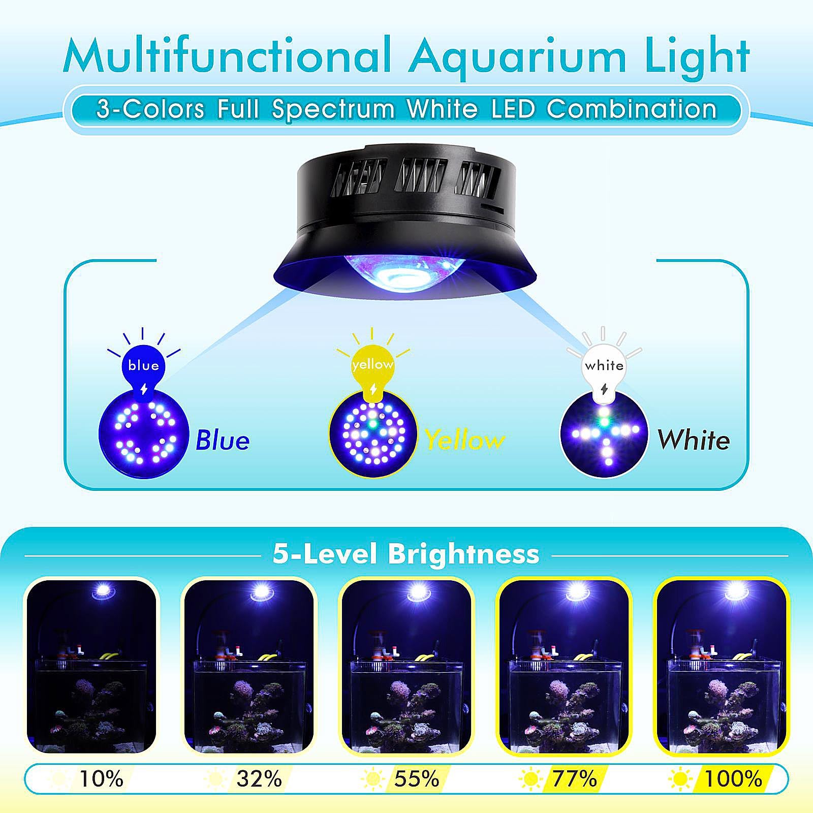 hygger 30 Watts Aquarium LED Reef Light, Dimmable Full Spectrum Marine LED Fish Tank Light Saltwater Nano Aquarium LPS SPS Light
