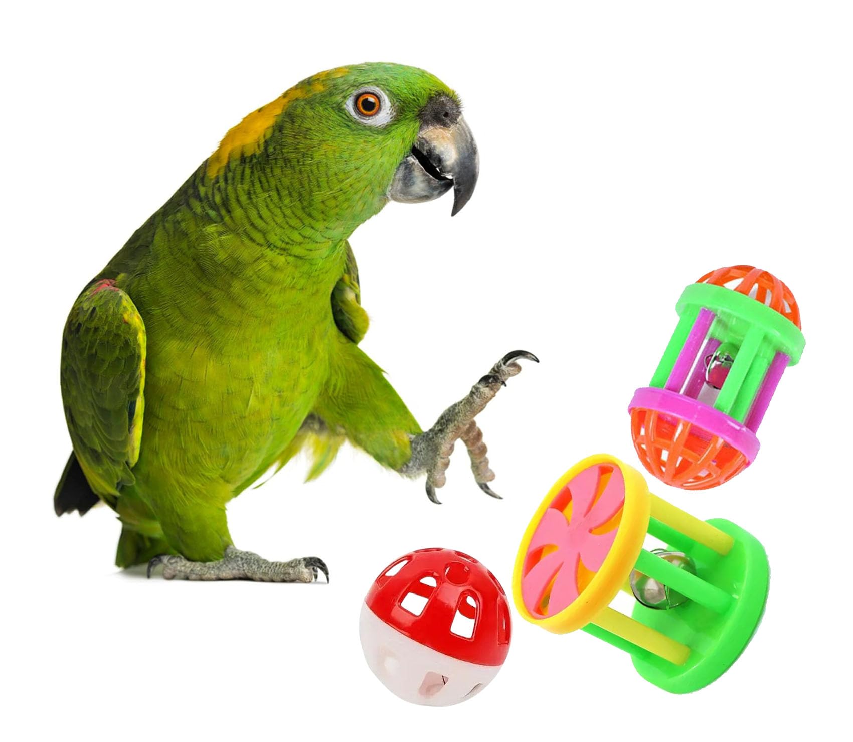 Woofy Parrot Ball Toy, 3 Pcs Different Cat Balls Plastic Ringing Roller Toys Cylinder Shape Teasing Toys For Bird Interactive Be