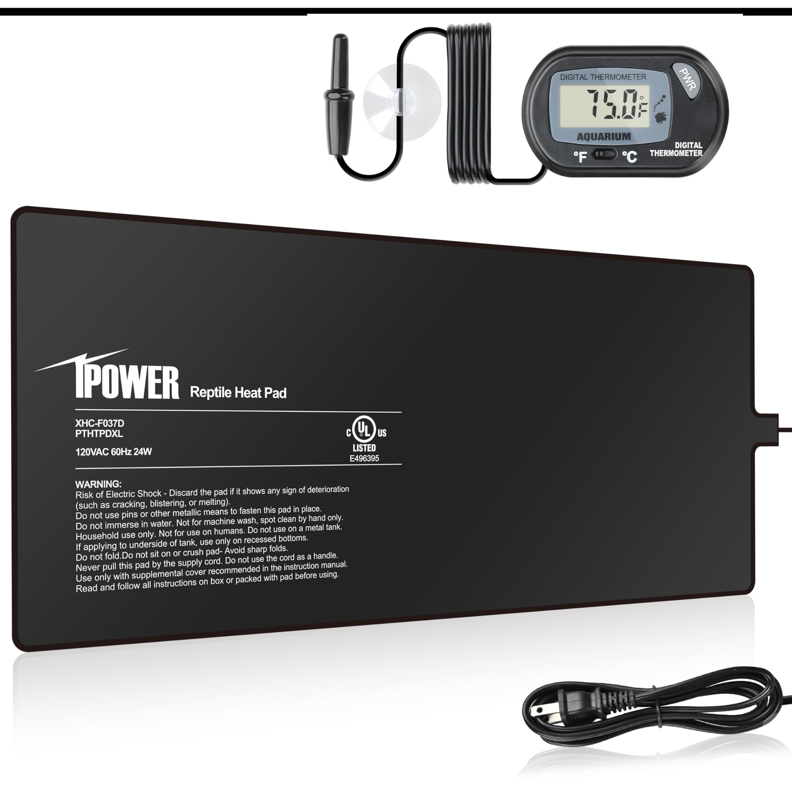Ipower 8 By 18-Inch 24W Reptile Heat Mat, Lcd Digital Aquarium Thermometer, Under Tank Warmer Terrarium Heat Pad For Turtles Liz