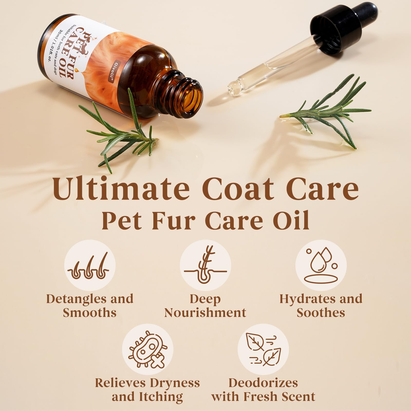 Oivolii Pet Fur Care Oil ? Leave-in Conditioner for Dogs & Cats, Reduces Shedding, Moisturizes & Restores Natural Coat Luster, 1.01 fl. Oz