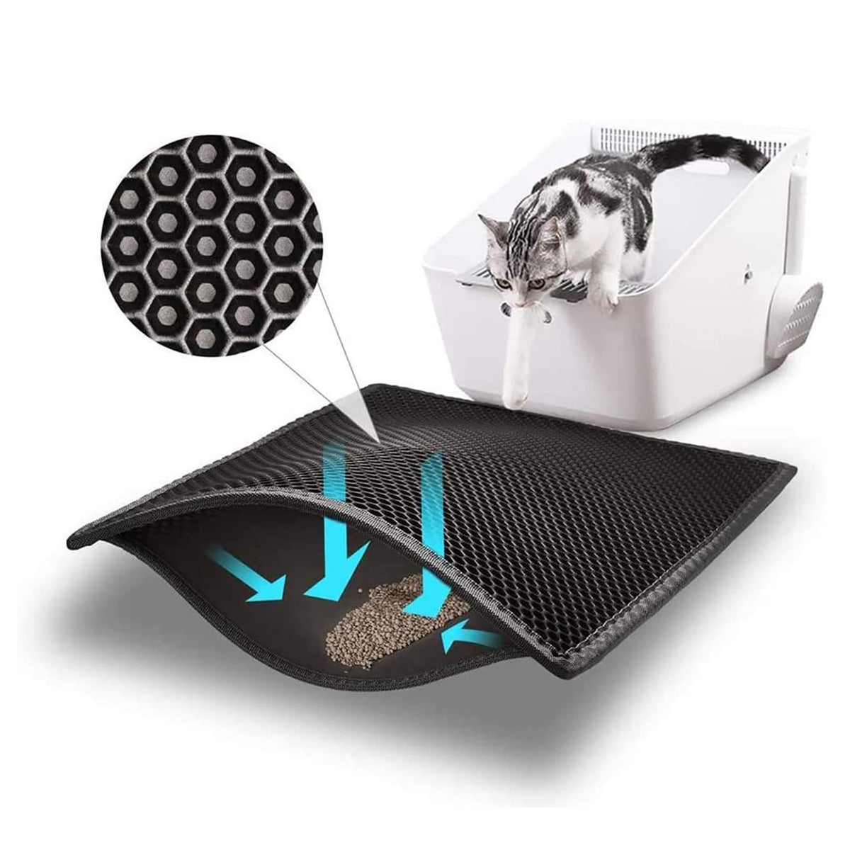 Bull-O Cat Litter Mat Litter Trapper Size 24? X 15?, Honeycomb Double-Layer Design Waterproof Urine Proof Material, 2-Layer Sift