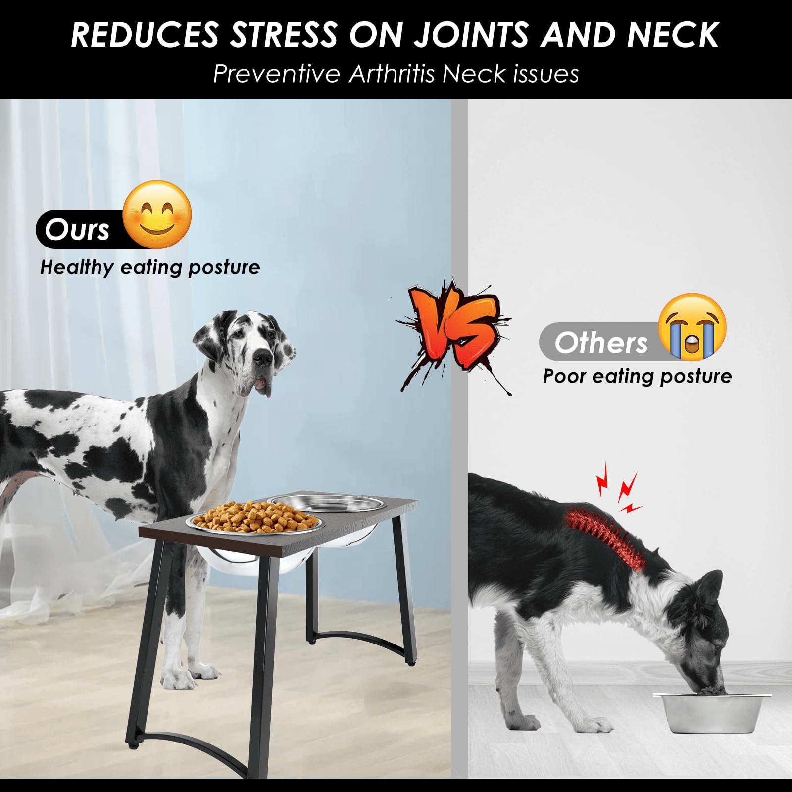 TIDANT Elevated Dog Bowls for Extra Large Dogs with 2 X-Large Stainless Steel Dog Bowls -3000ML(100oz), 16.5'' Tall Raised Dog B