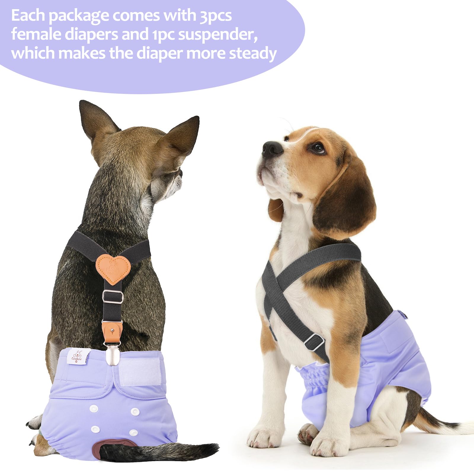 Cutebone Dog Diapers Female 3 Pack Reusable Doggy Diapers With One Suspender For Small Medium Large Dog Period Bdd01M