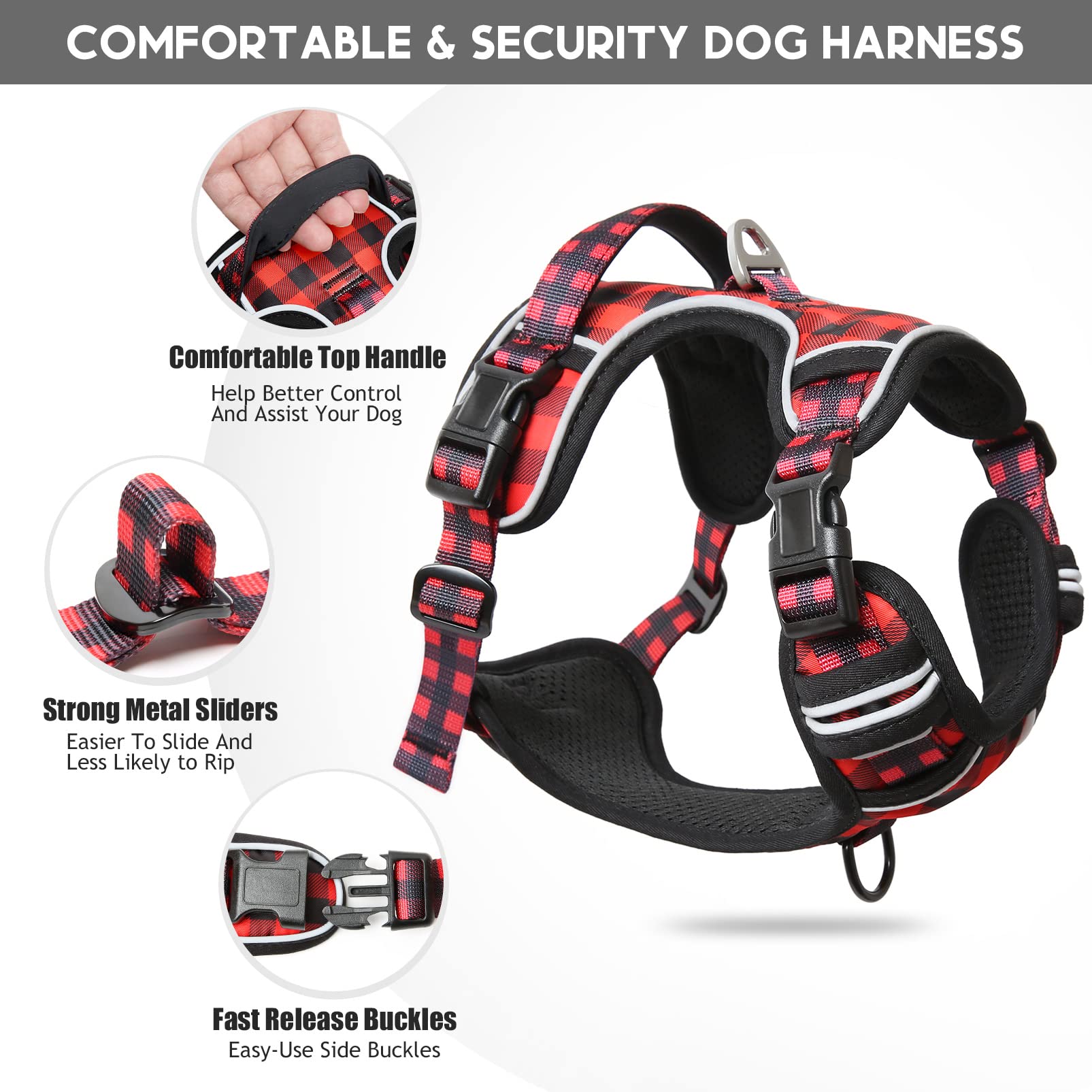 Timos Dog Harness Small Sized,No Pull Dog Harness Adjustable Metal Rings 3 Buckles,Reflective No Choke with Easy Control Handle