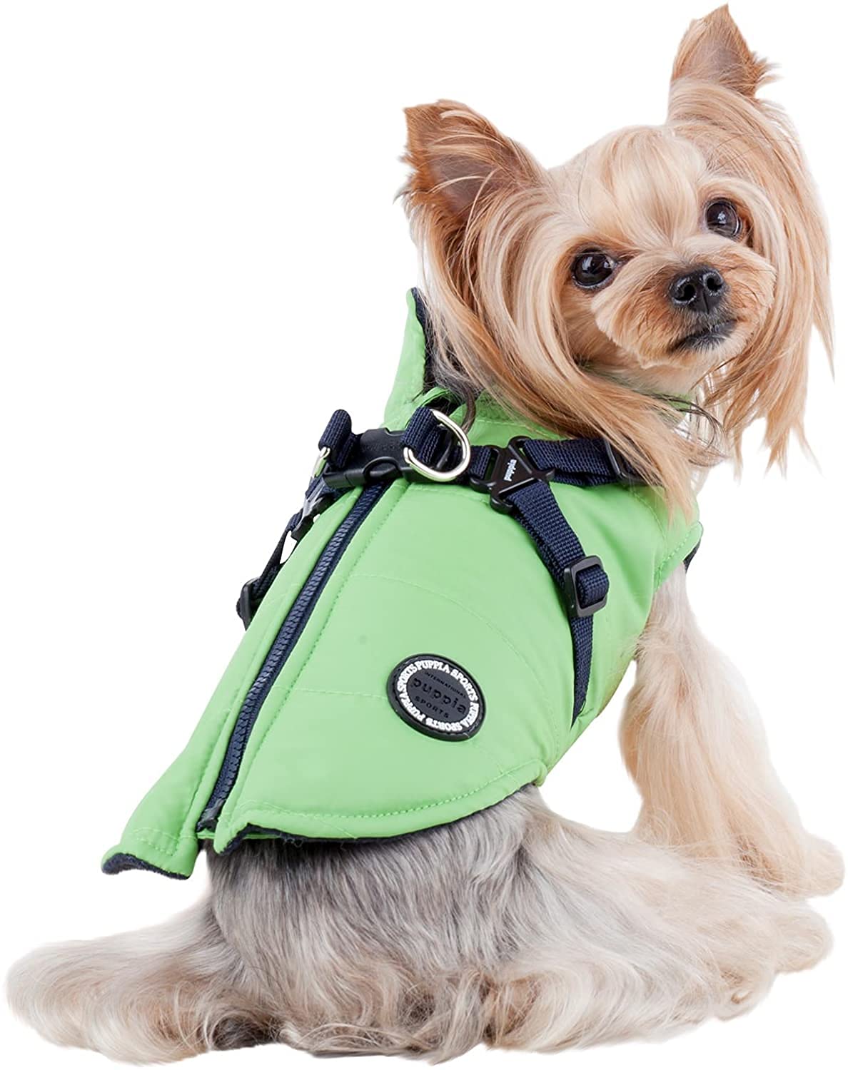 Puppia Mountaineer Winter Dog Coat With Integrated Harness No Pull Cold Weather Waterproof Warm Fleece Back Zipper For Small & Medium Dog, Green, Xx-Large