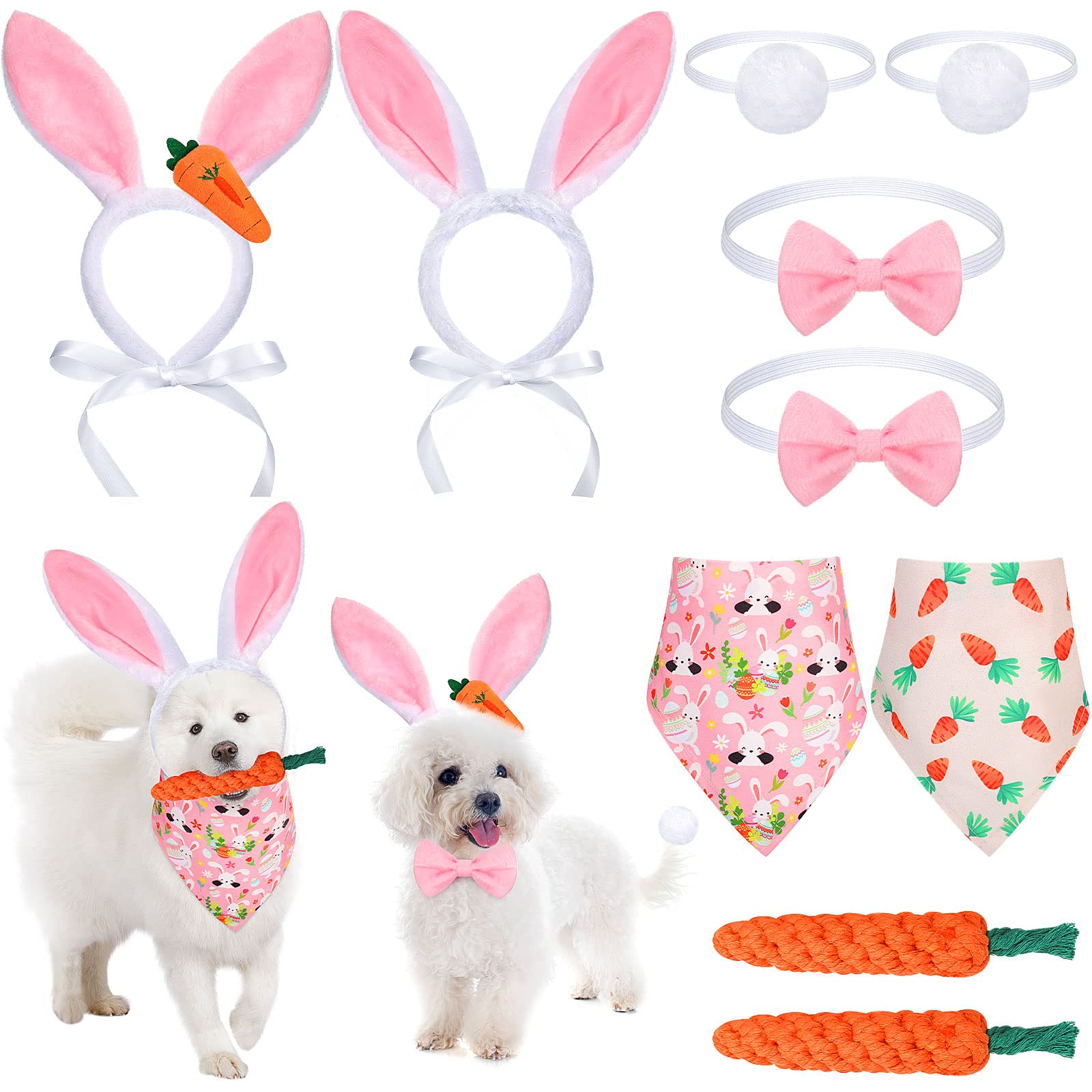 10 Pieces Dog Bunny Ears And Easter Puppy Toy Kit Dog Easter Costume Headband Tail Bowtie Pet Rabbit Ears Bunny Ears Headband Pe