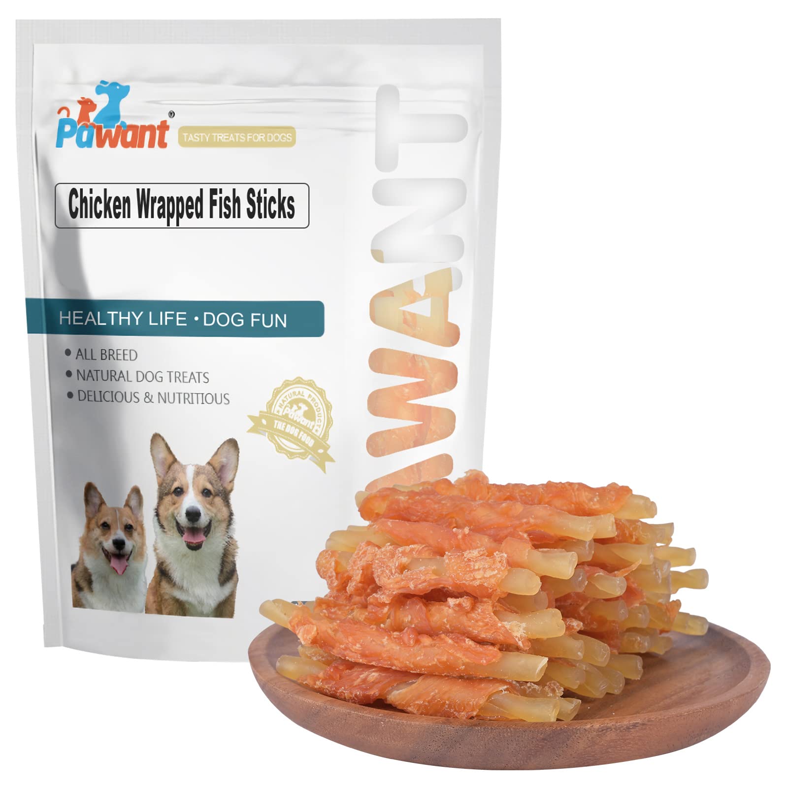 Pawant Dog Treats Soft Chews Rawhide Free Chicken Wrapped Cod Sticks for Puppy Training Snacks Dog Chews Treats 2lb