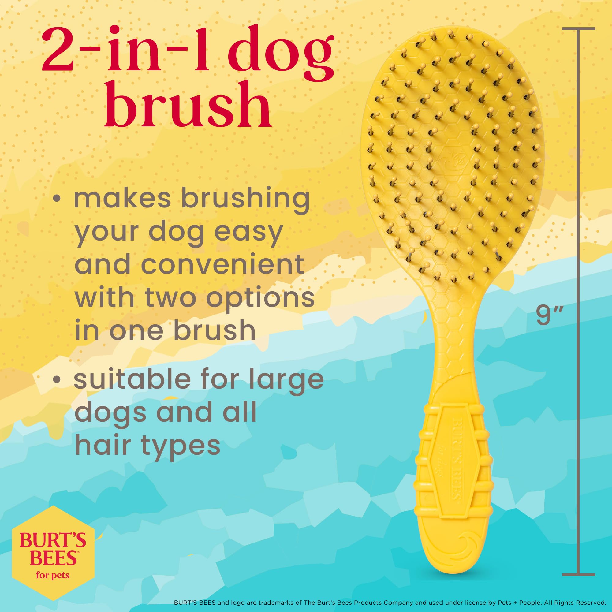 Burt'S Bees For Pets Double Sided Brush For Large Dogs With Handle Made From Recycled Plastics Collected From Coastal Communitie