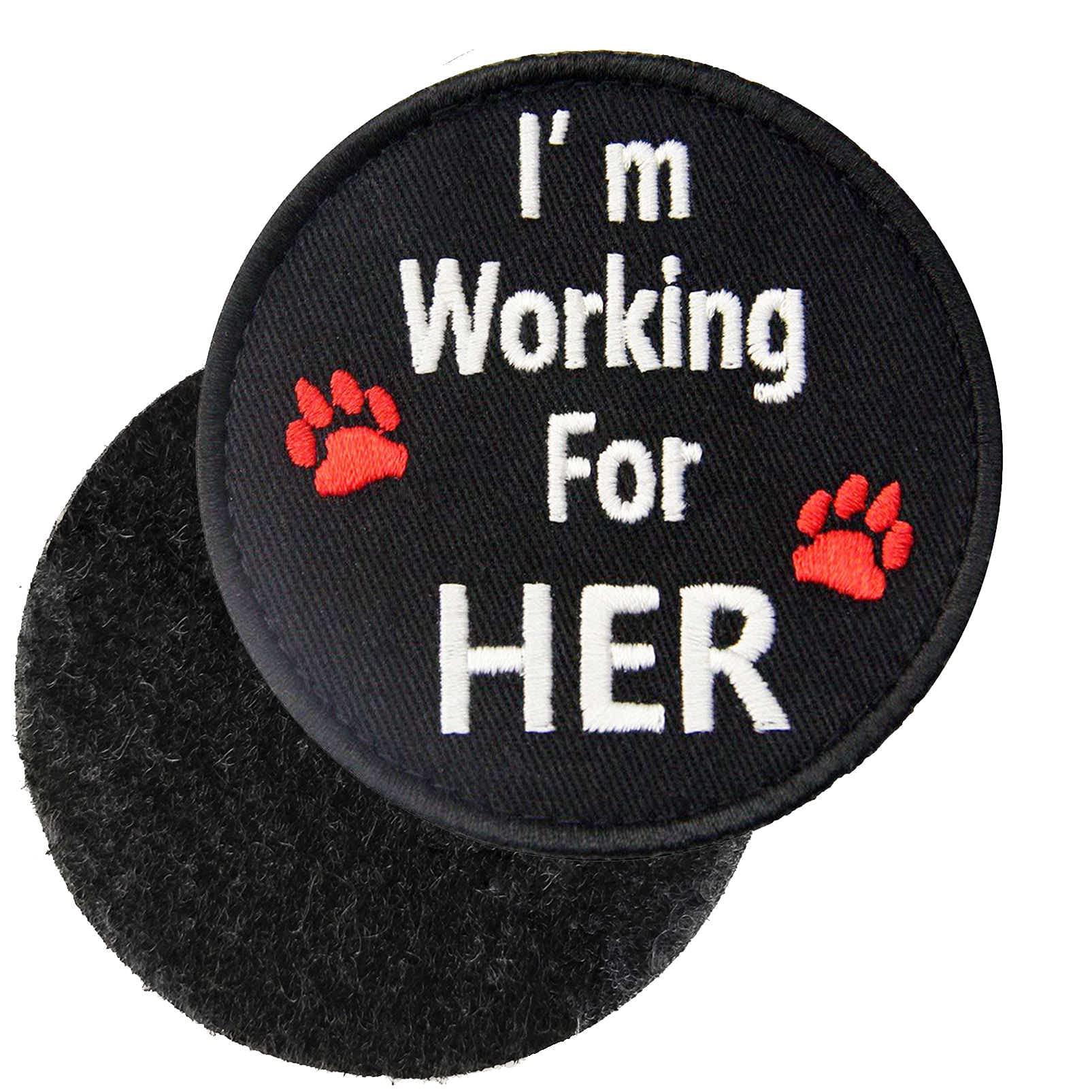 Embroidered Patch For Service Dog, I'M Working For Her Service Dog Patch For Dog Tactical Vests Harnesses Collar, Emblem Fastene