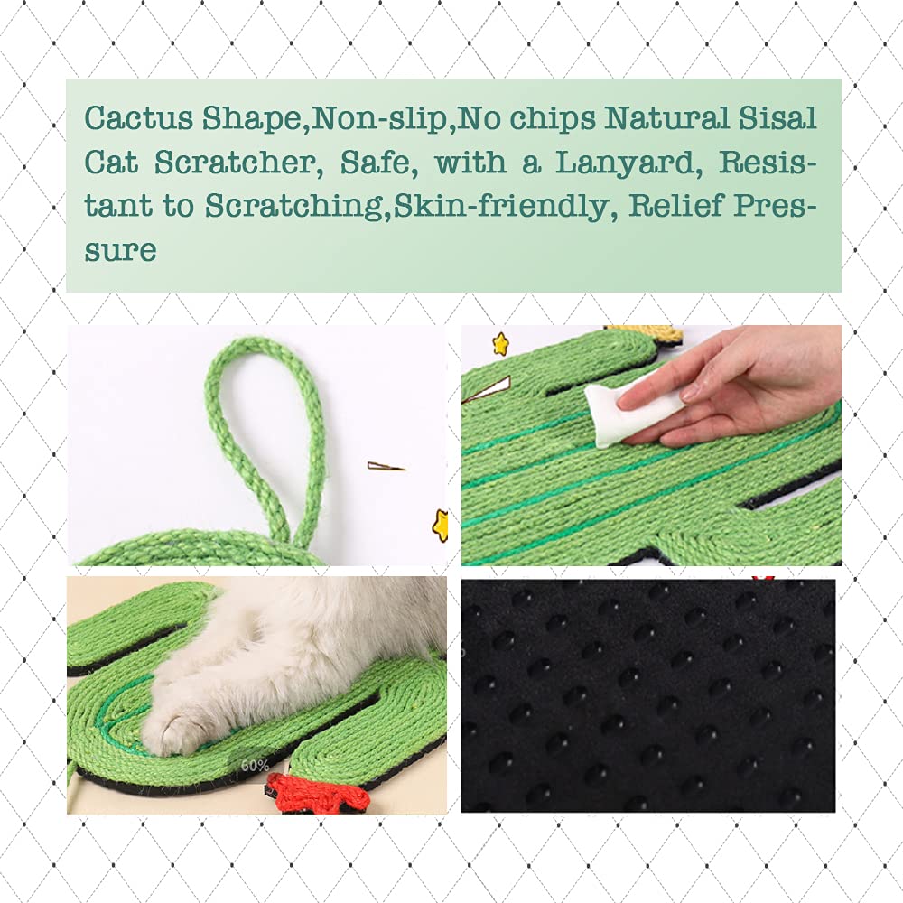 Jopoy Cat Scratcher Mat, Natural Sisal Cat Scratch Mats, Horizontal Cat Floor Scratching Pad Rug, Protect Carpets And Sofas,Scratching Pads For Indoor Cats(Cactus)