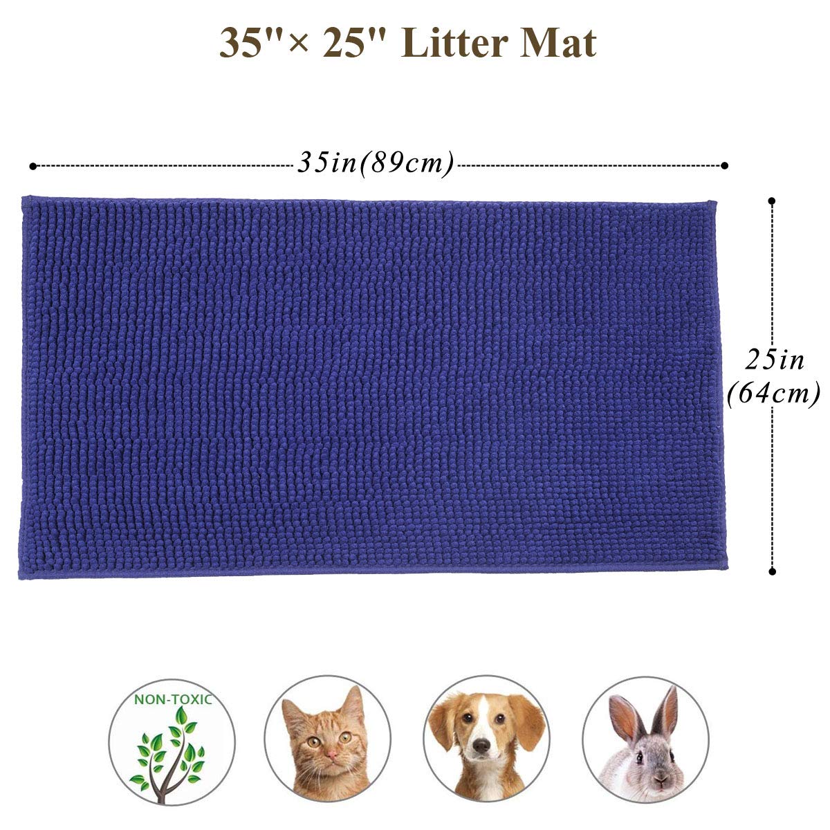 Vivaglory Large Cat Litter Mat 35'× 25', Waterproof & Washable Cat Mat For Litter Box, Super Soft For Cat Paws, Large, Navy Blue