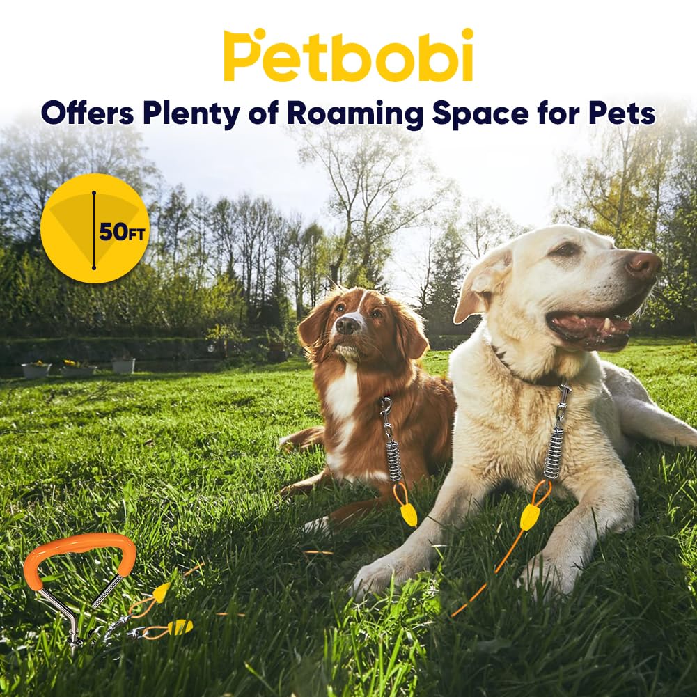 Petbobi Dog Tie-Out Cable And Stake - 50Ft Heavy Duty Cable With Spring, No Tangle, 16In Ground Stake, Ideal For Yard, Camping A