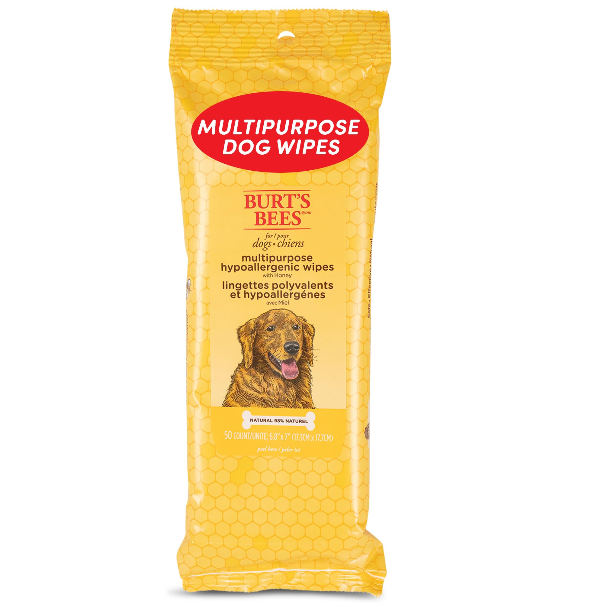 Burt'S Bees For Pets Multipurpose Dog Wipes With With Honey, 98% Natural Origin Formulas, Hypoallergenic Dog Wipes Cleaning, Dog