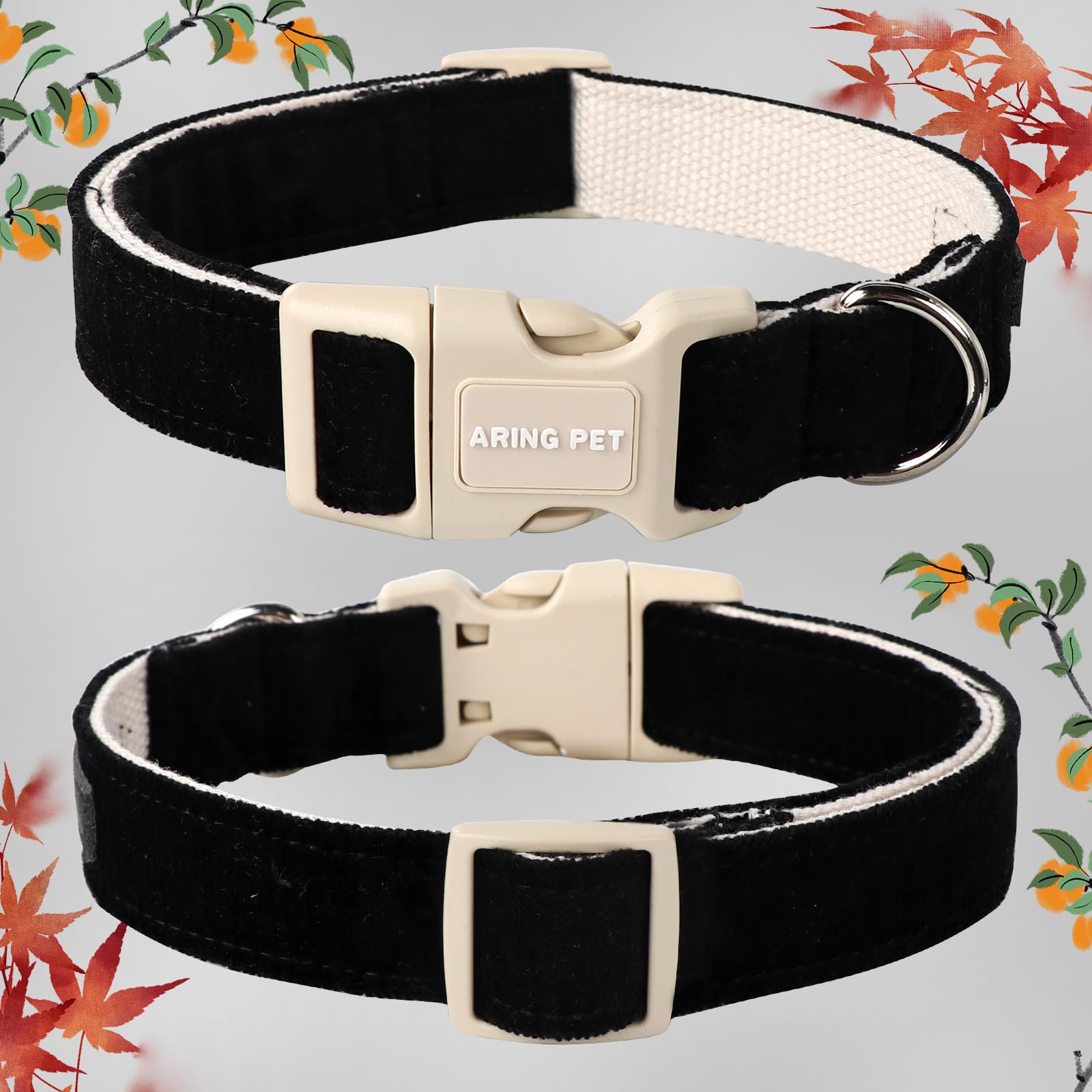 Aring Pet Dog Collar-Cotton Black Dog Collar For Small Dogs, Adjustable Lightweight Pet Collars With Quick Release Buckle For Sm