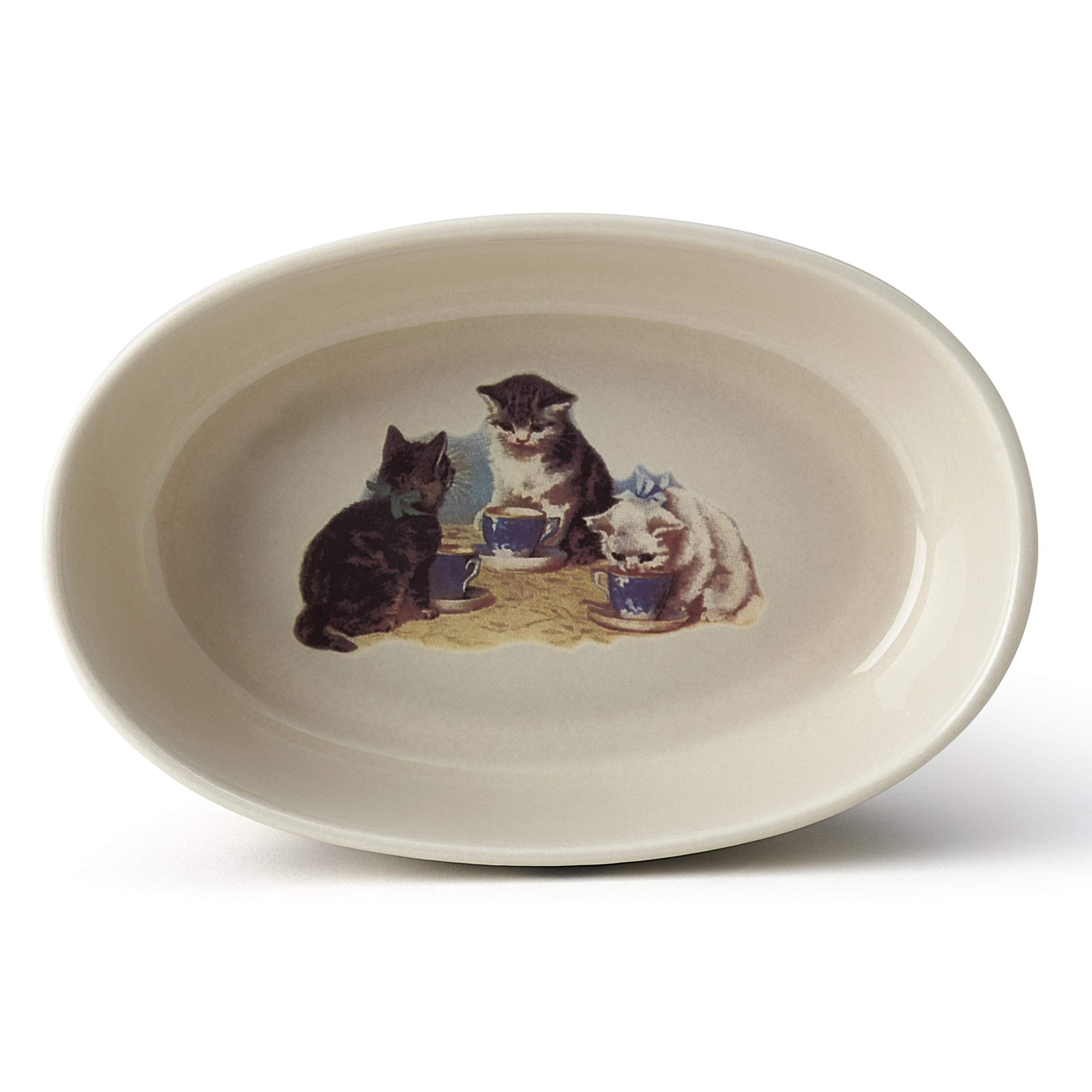 Petrageous 17006 Pet Derby Stoneware Dishwasher-Safe Oval Cat Bowl 6.5-Inch Long 4-Inch Wide 2-Inch Tall Cats, 2-Cup Capacity, Off-White