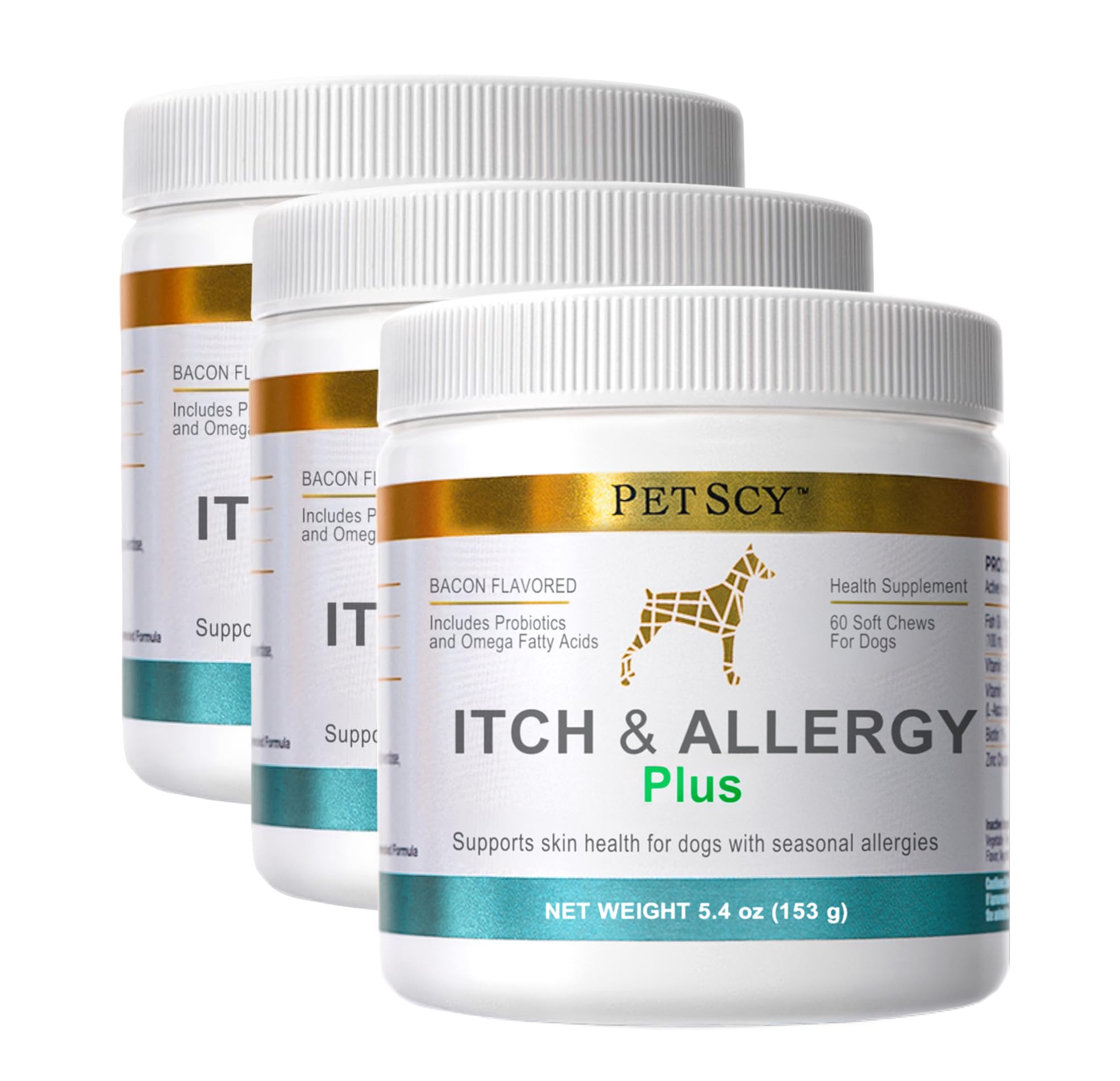 PetScy Itch & Allergy Plus Chews for Dogs Itchy Skin, Ears & Paws | Probiotics, Moringa & Turmeric | for Skin Redness, Hair Loss