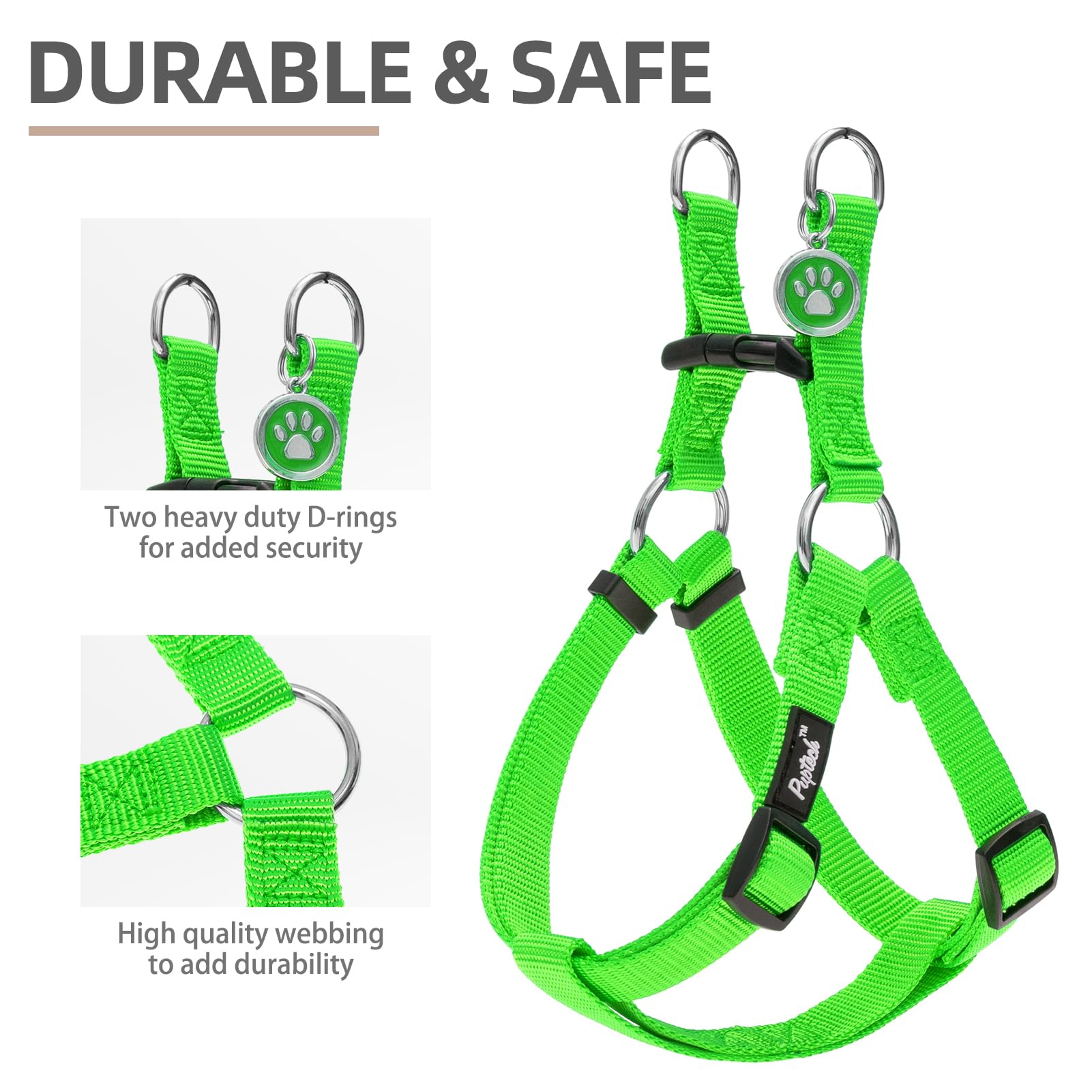 Pupteck No Pull Dog Harness Soft Adjustable Basic Nylon Step In Puppy Vest Outdoor Walking With Id Tag, Green, L