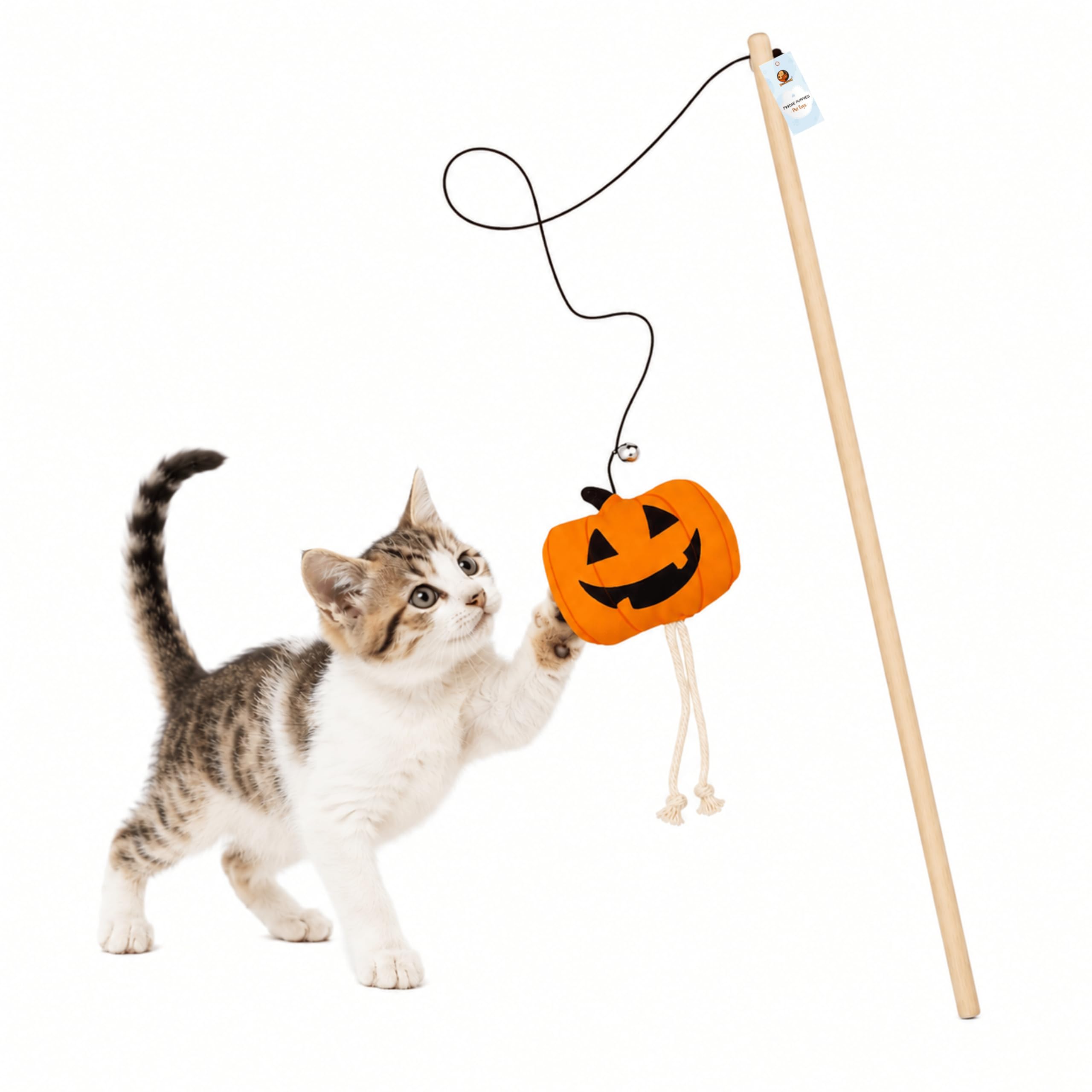 Foodie Puppies Cat Teaser Playing Wooden Stick Plush Toy (Halloween, 41Cm) For Cats And Kittens | Interactive Bell Hanging Wood 