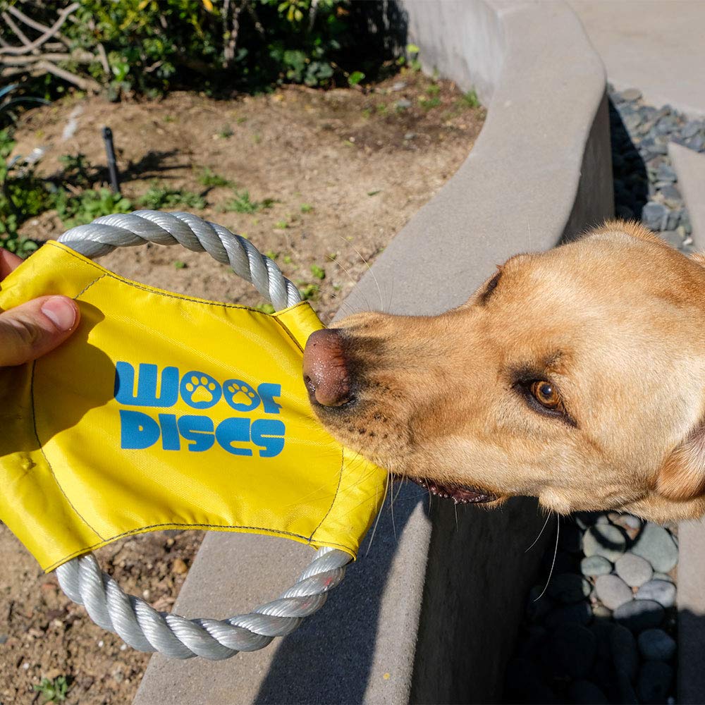Woof Discs Flying Rope Disc - Durable Chewing Frisbee, Yellow, Model WOOFDSC-MAIN-1