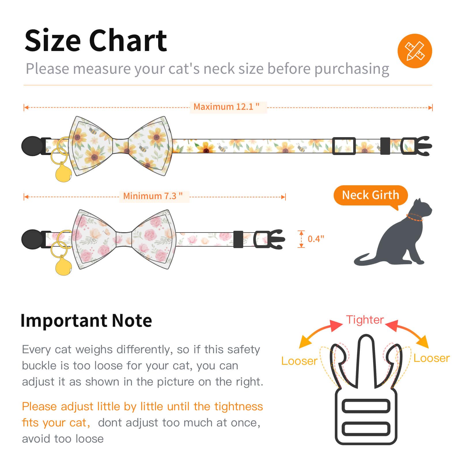 Jelwuion 2 Pack Cotton Cat Collar With Bow Tie And Bell For Girl Boy Cats,Cute Pink Flower And Yellow Sunflower Pattern Spring S