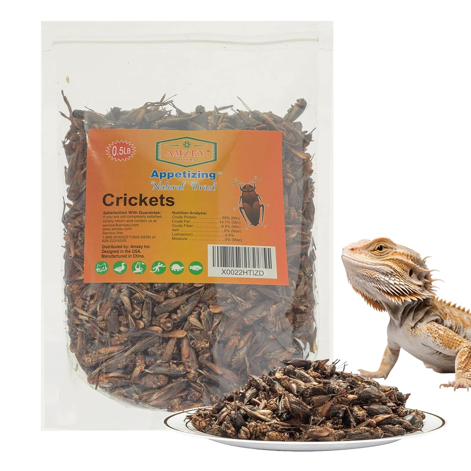 Amzey Appetizing Mealworms Natural Dried Crickets - Food for Bearded Dragons, Wild Birds, Chickens, Fish - (8 oz Resealable Bag)