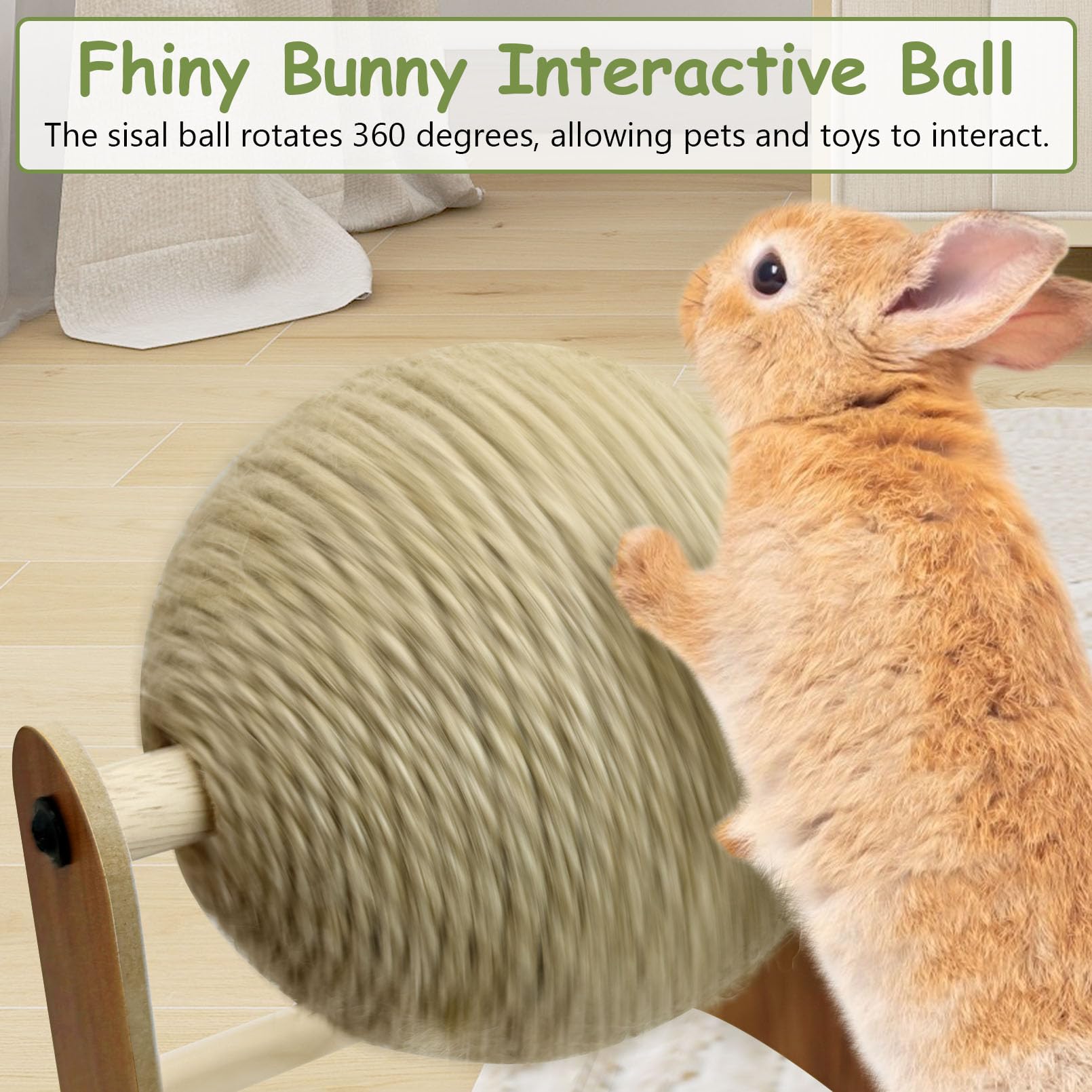 Fhiny Rabbit Scratch Toy, Natural Sisal Rabbit Scratching Ball Sisal Rope Bunny Claw Scratcher Rotating Ball Interactive Toys Na