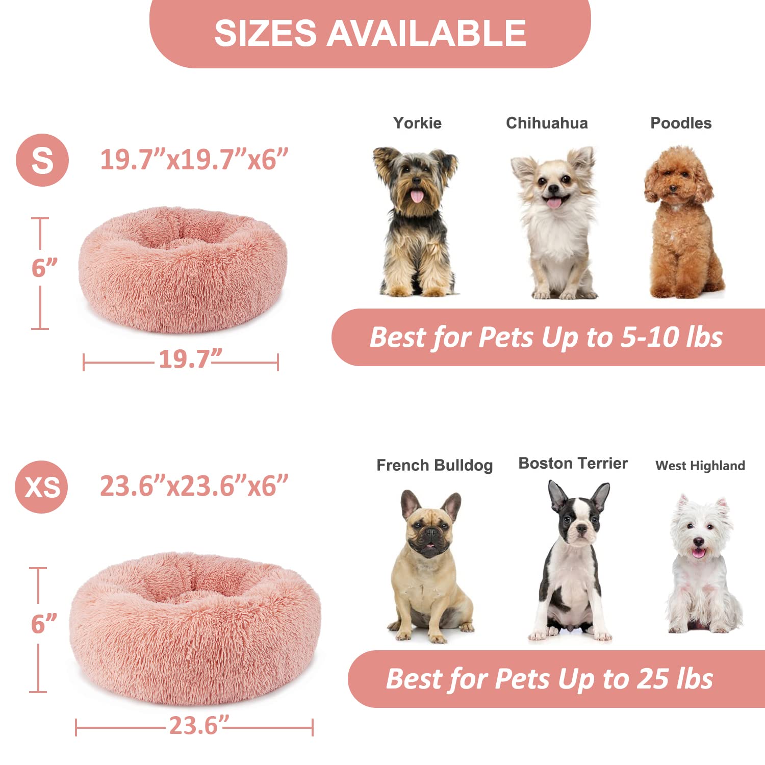 Pink Dog Bed For Small Dogs Machine Washable, Calming Bed For Puppy With Anxiety,19 Inch Round Donut Cute Soft Plush Cuddler Gir