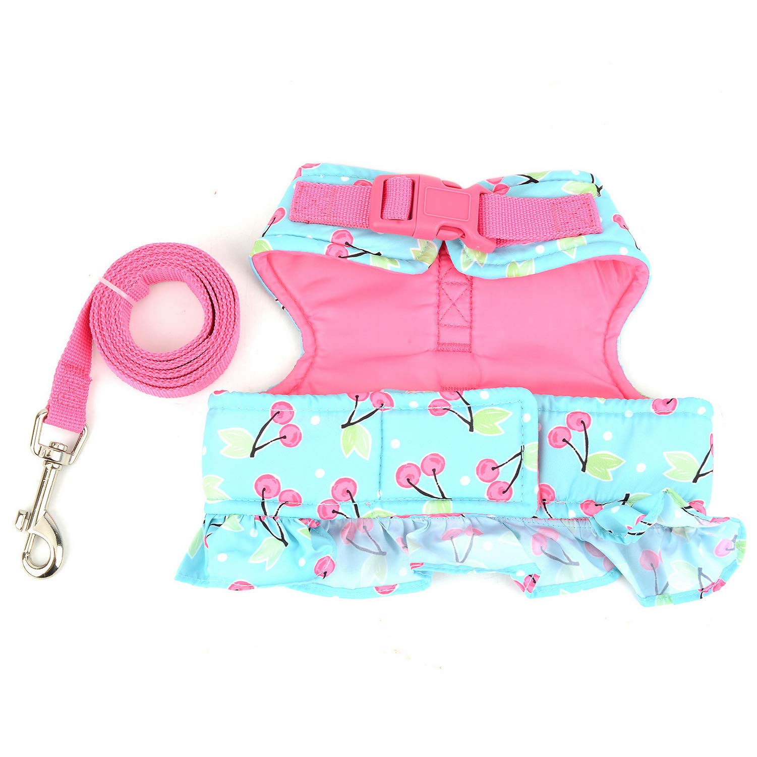 Zunea No Pull Small Dog Girl Harness Dress Escape Proof Cat Kitten Vest Harness Leash Set Step-in Soft Cotton Padded Cherry Prin