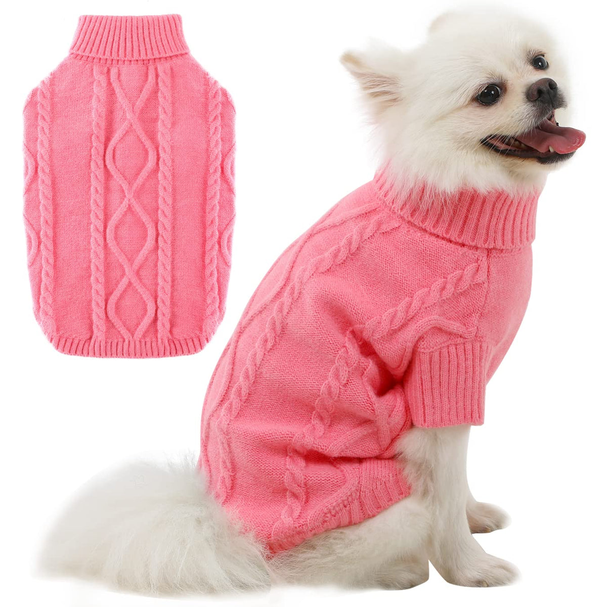 Warm Dog Sweater Winter Cat Clothes, Turtleneck Dog Clothes For Large Dogs Girl Boy, Pullover Knit Christmas Holiday Pet Sweater Apparel, Pink Xxl