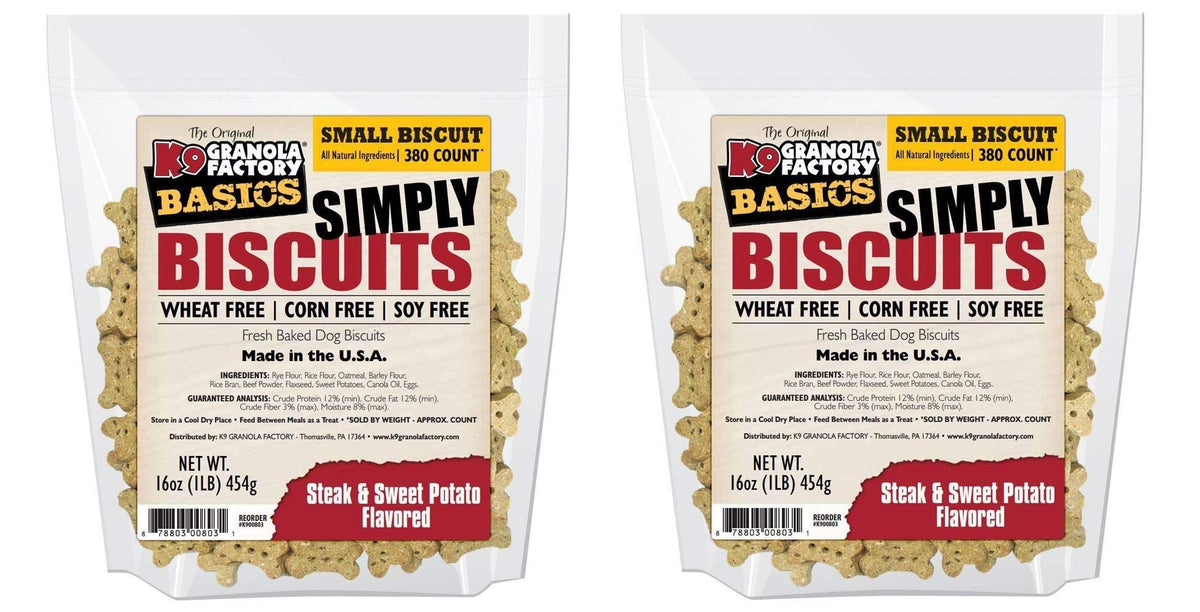 K9 Granola Factory 2 Pack Of Small Steak And Sweet Potato Simply Biscuits, 380 Each, Made In The Usa