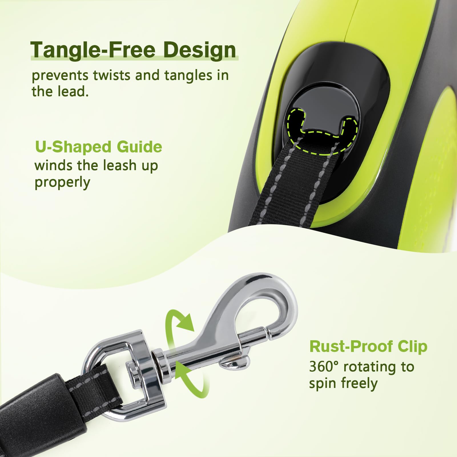 Pecute 16 ft Heavy Duty Retractable Dog Leash, Large, Nylon, Green with LED Light, Model PRL-L5M01, 360° Tangle-Free, Up to 110