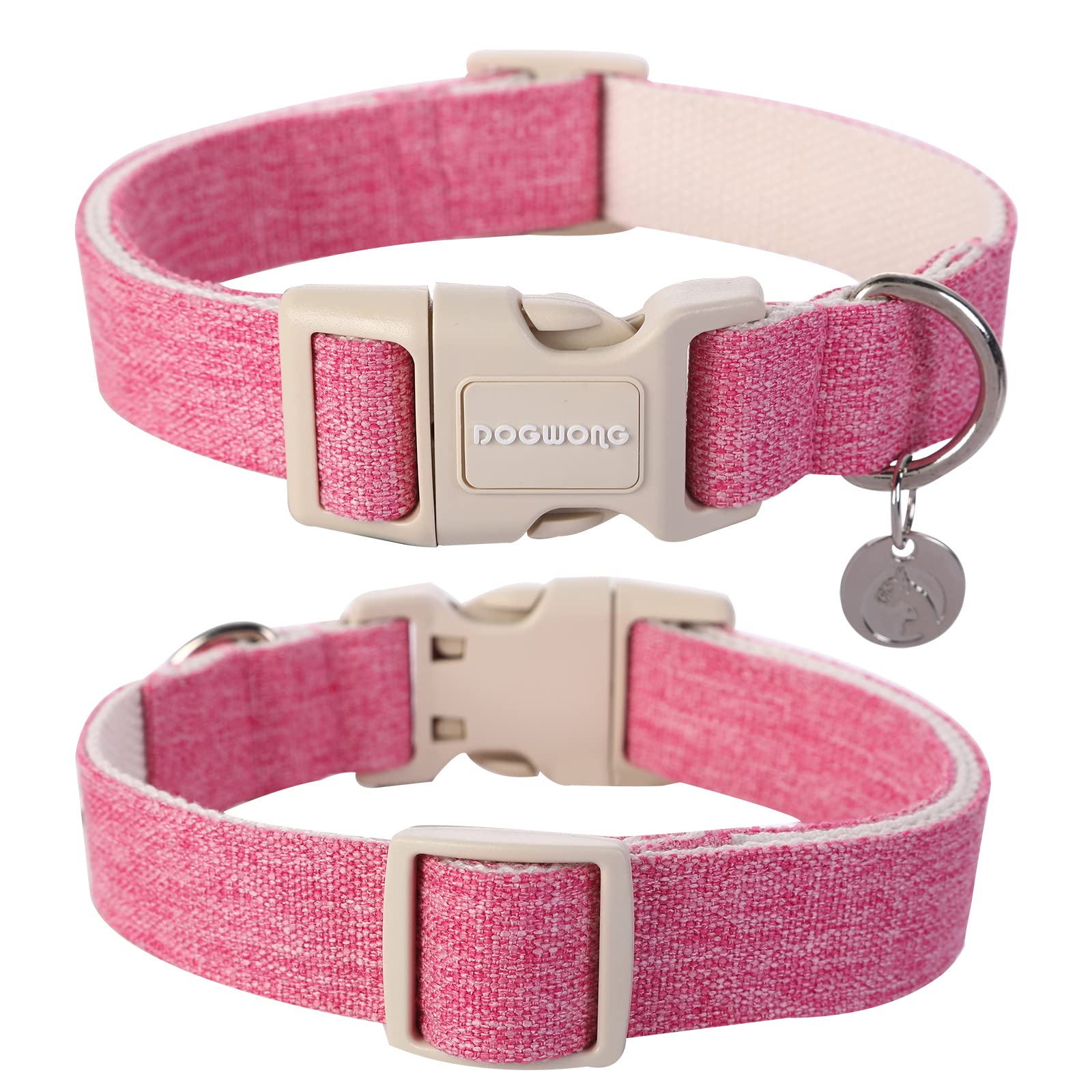 Dogwong Cotton Hemp Dog Collar - Heavy-Duty Pink Adjustable Soft Natural Fabric Pet Collar, Cute Wedding Puppy Necklace For Smal