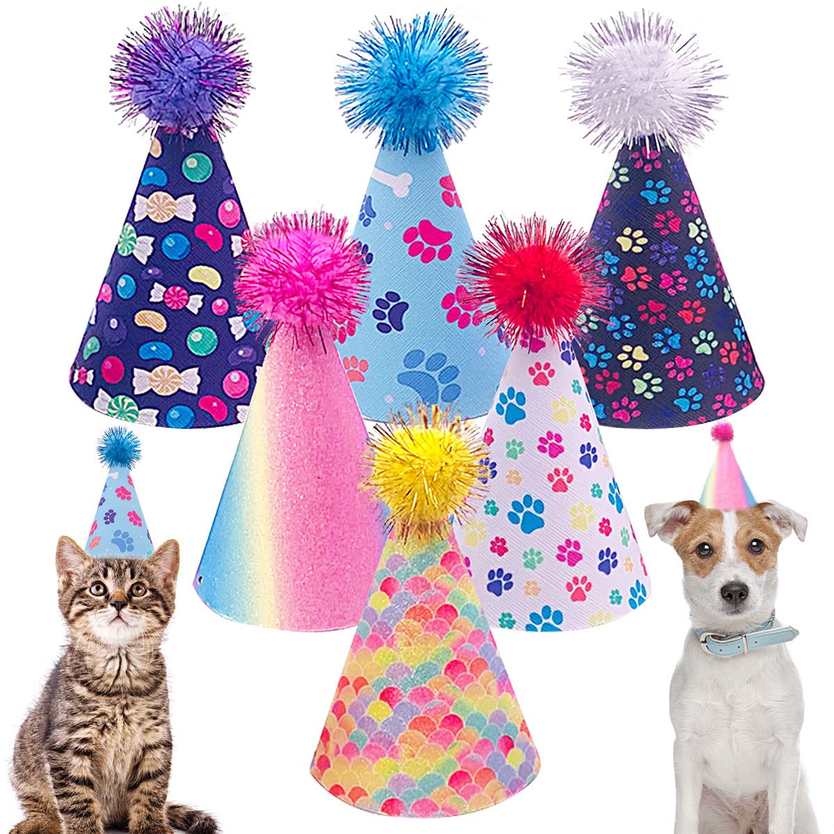 Jpgdn 6Pcs/Pack Dog Birthday Hat Party Hats Supplies For Small Medium Boy Girl Doggie Puppies Cat Kitten Decorations Grooming Ac